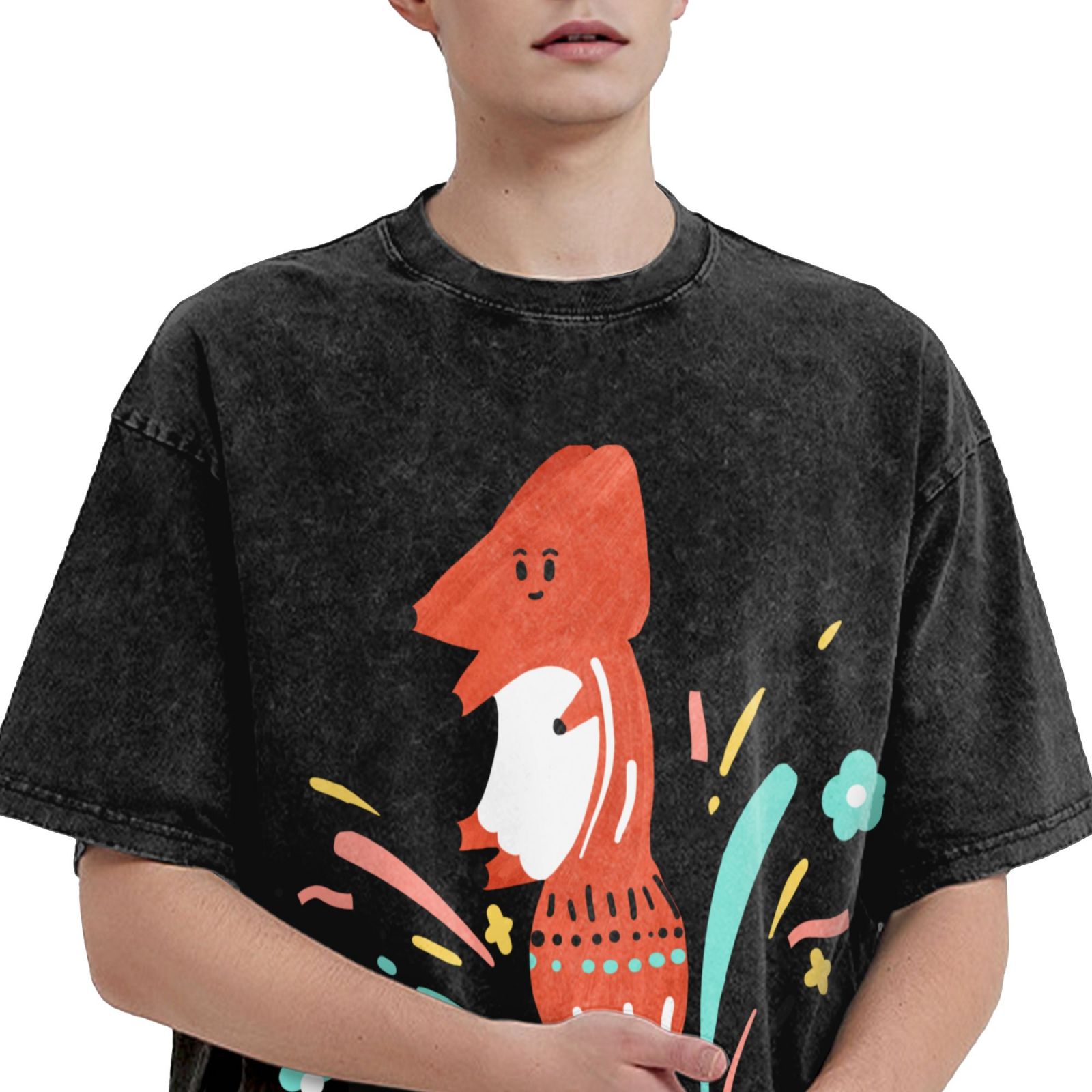 Men's Vintage Oversized T-Shirts Jumping little fox