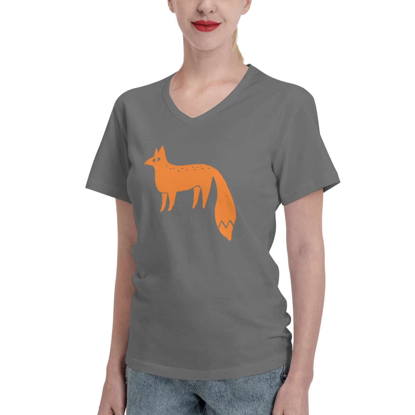 Women's V Neck T Shirts Running white fox