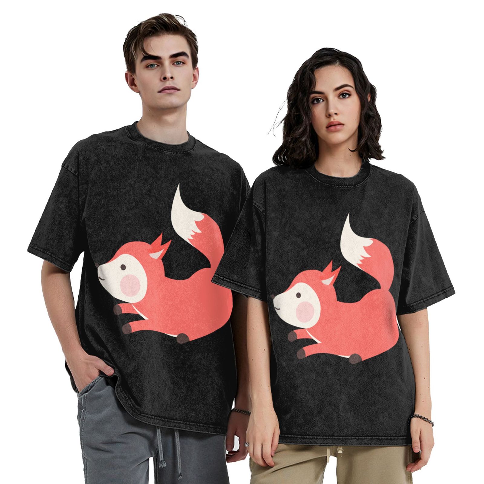 Men's Vintage Oversized T-Shirts Jumping little fox