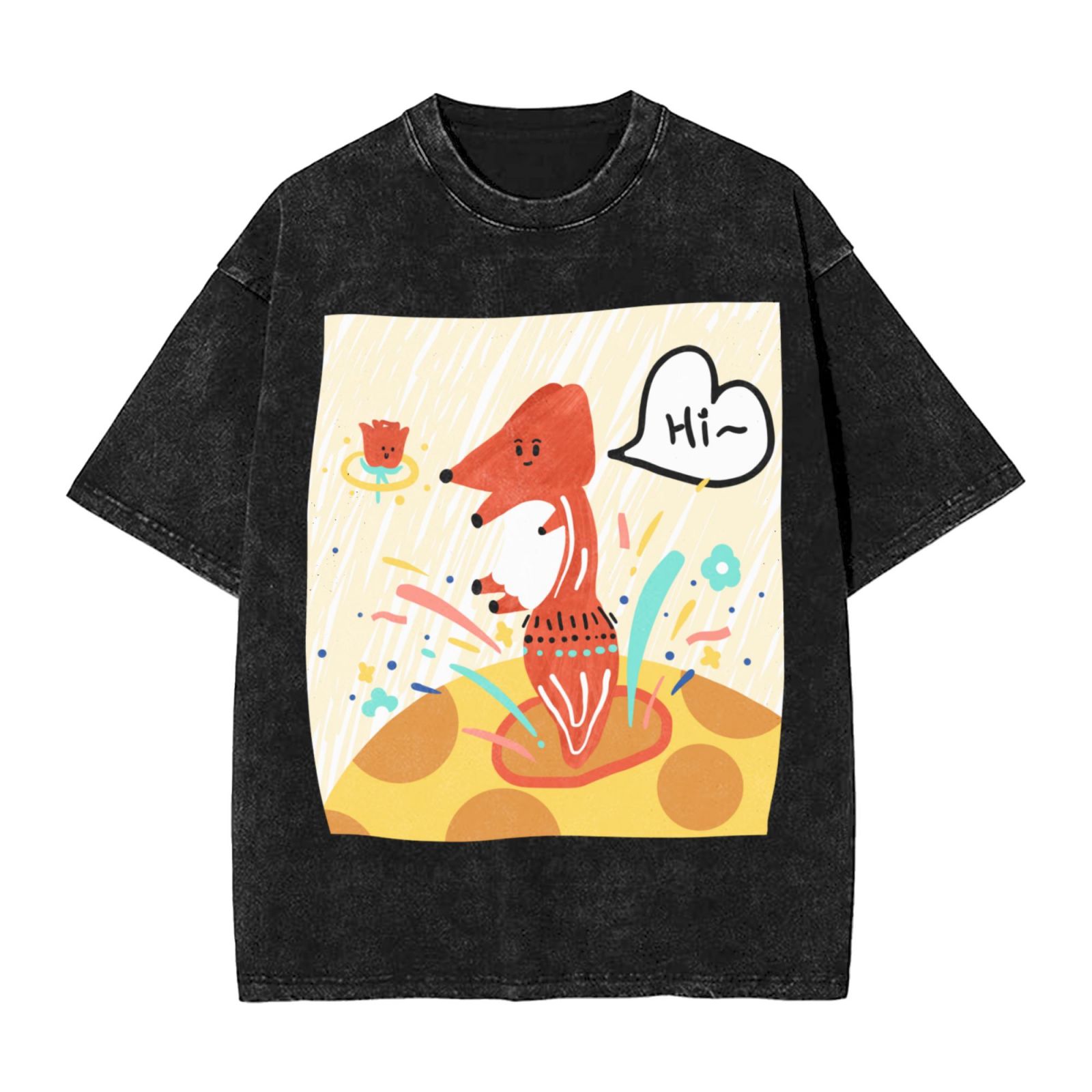 Men's Vintage Oversized T-Shirts Jumping little fox