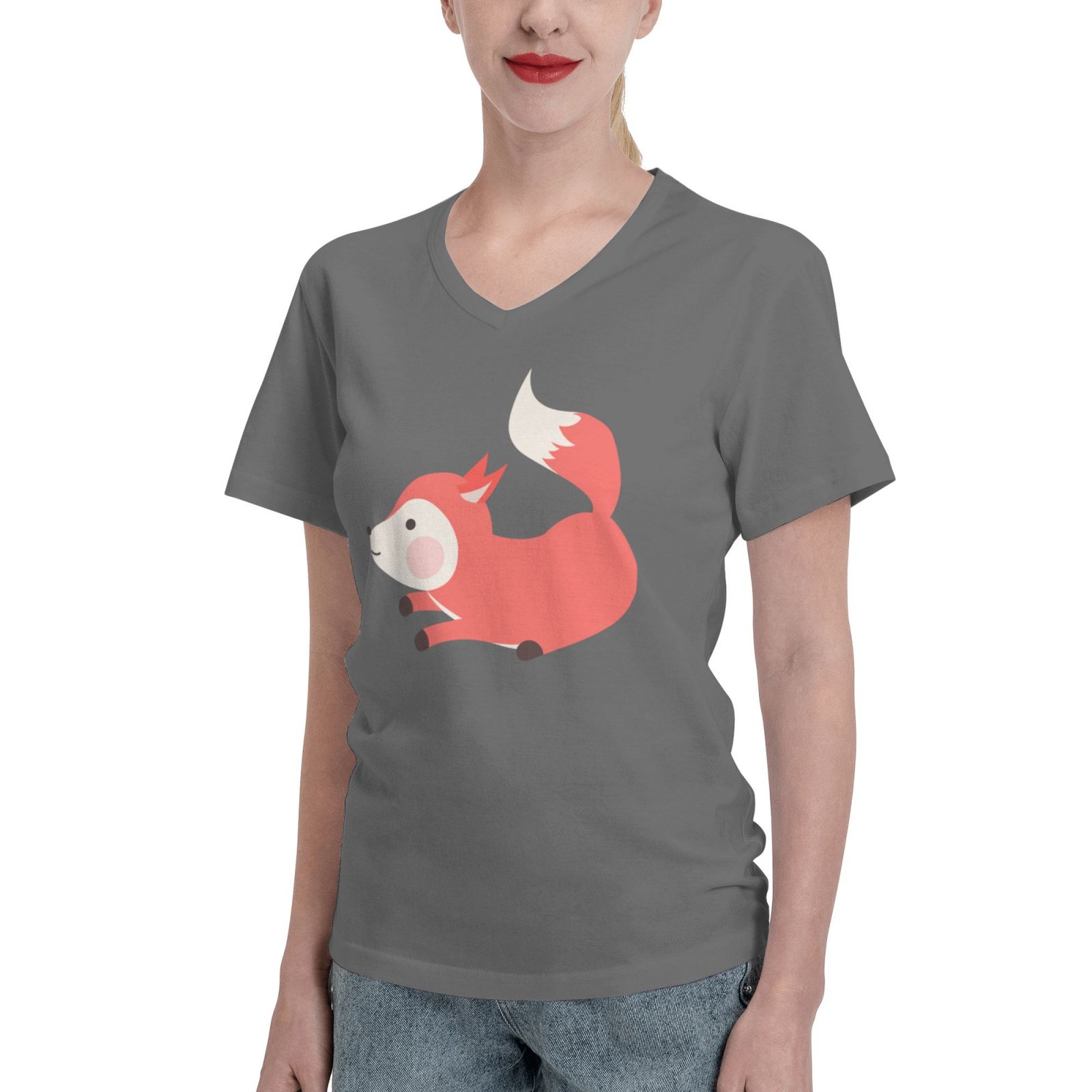 Women's V Neck T Shirts Running white fox