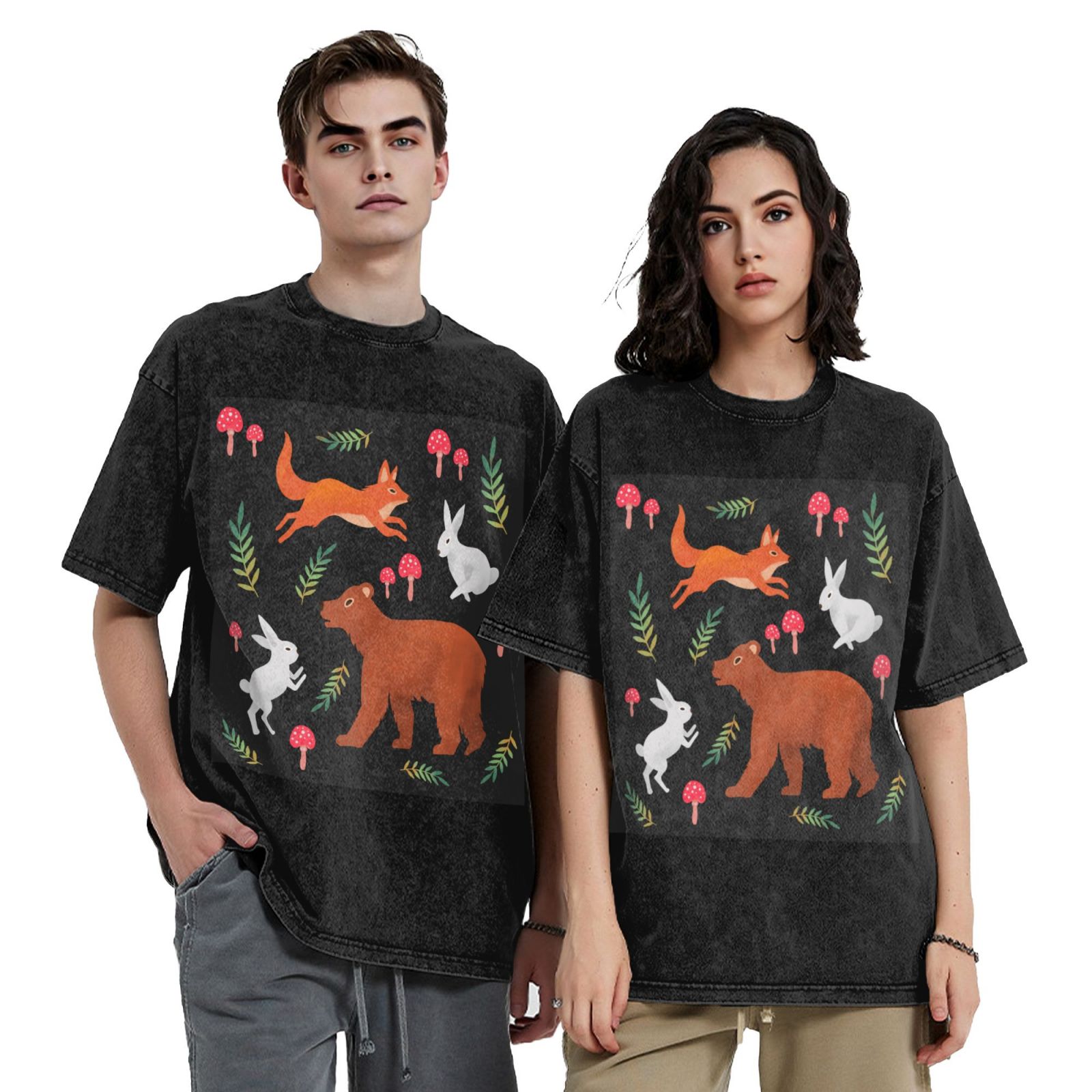 Men's Vintage Oversized T-Shirts Jumping little fox