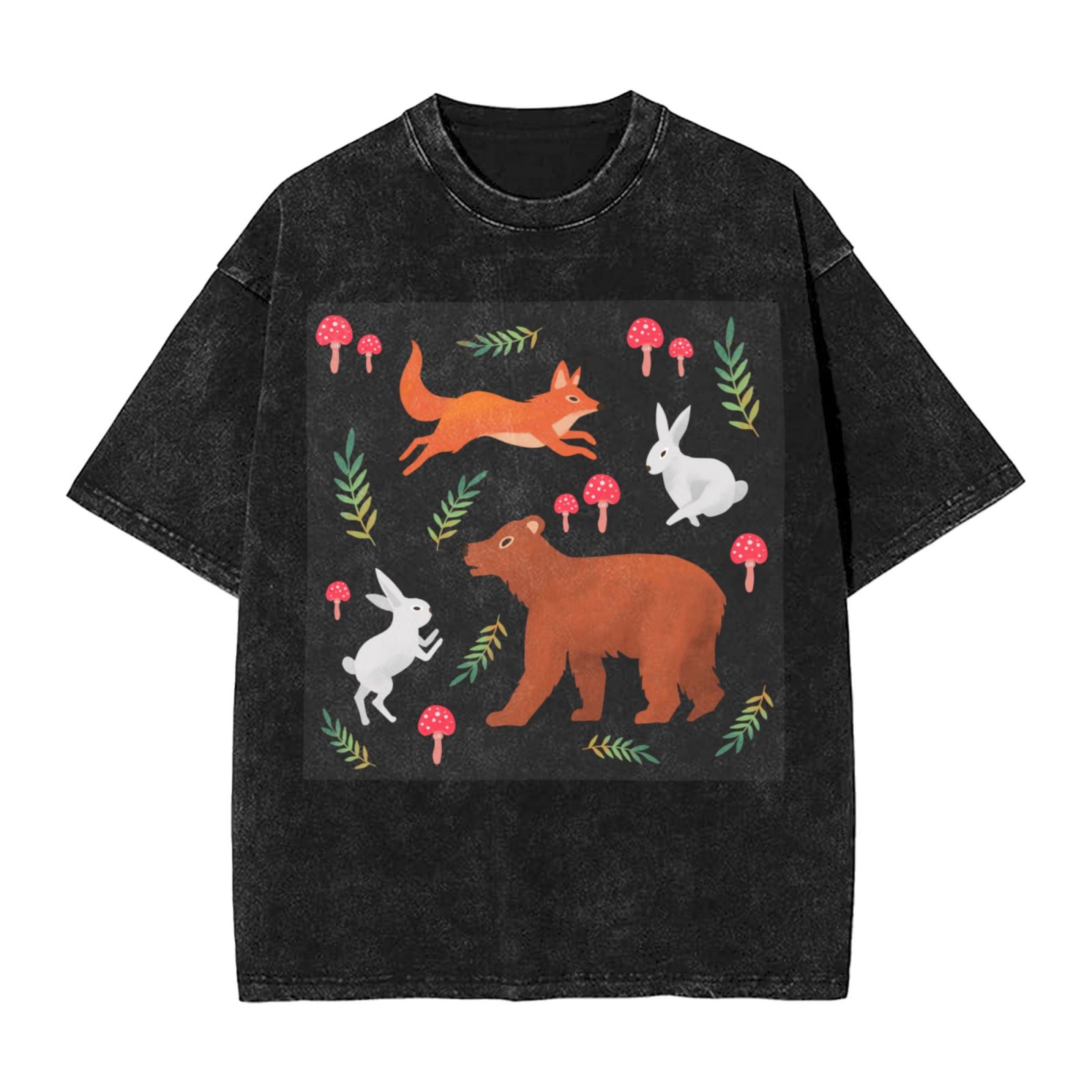 Men's Vintage Oversized T-Shirts Jumping little fox