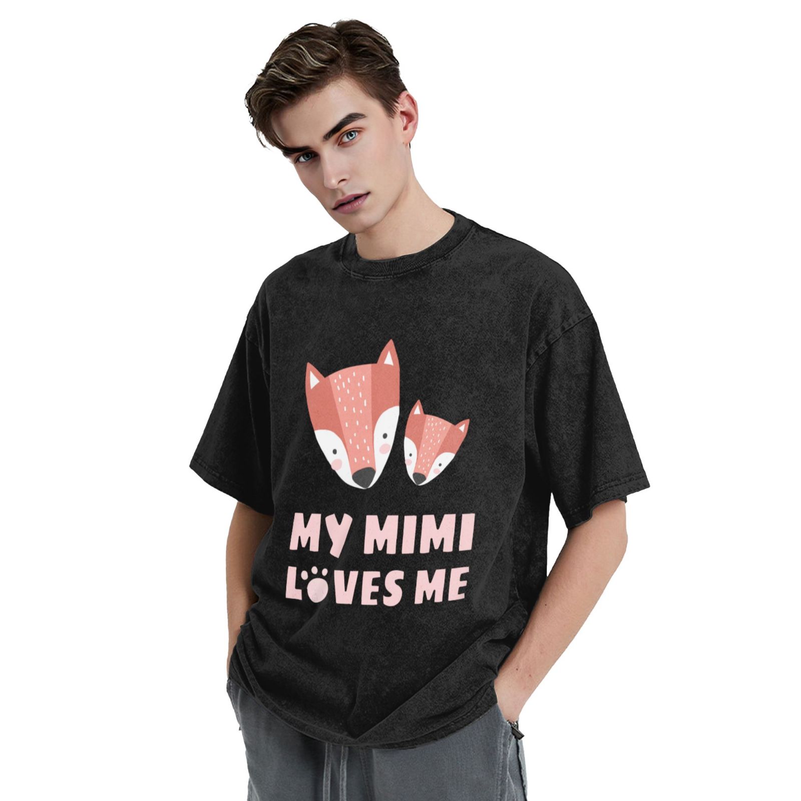 Men's Vintage Oversized T-Shirts Jumping little fox