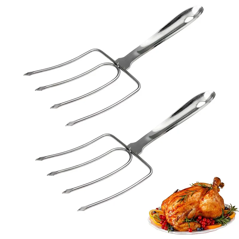 BBQ Chicken fork Camping Turkey Fork Stainless Steel Roasting Lifter Fork