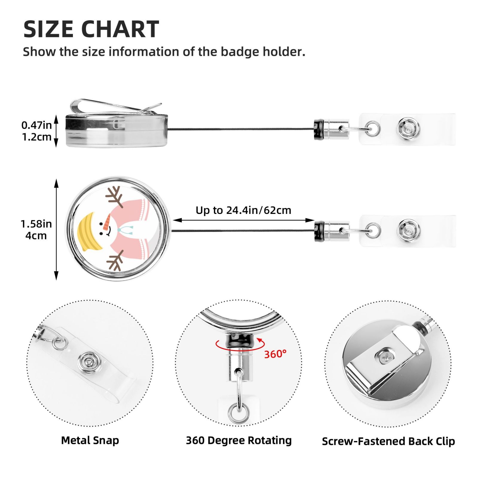 Heavy Duty Metal Retractable Badge Holder