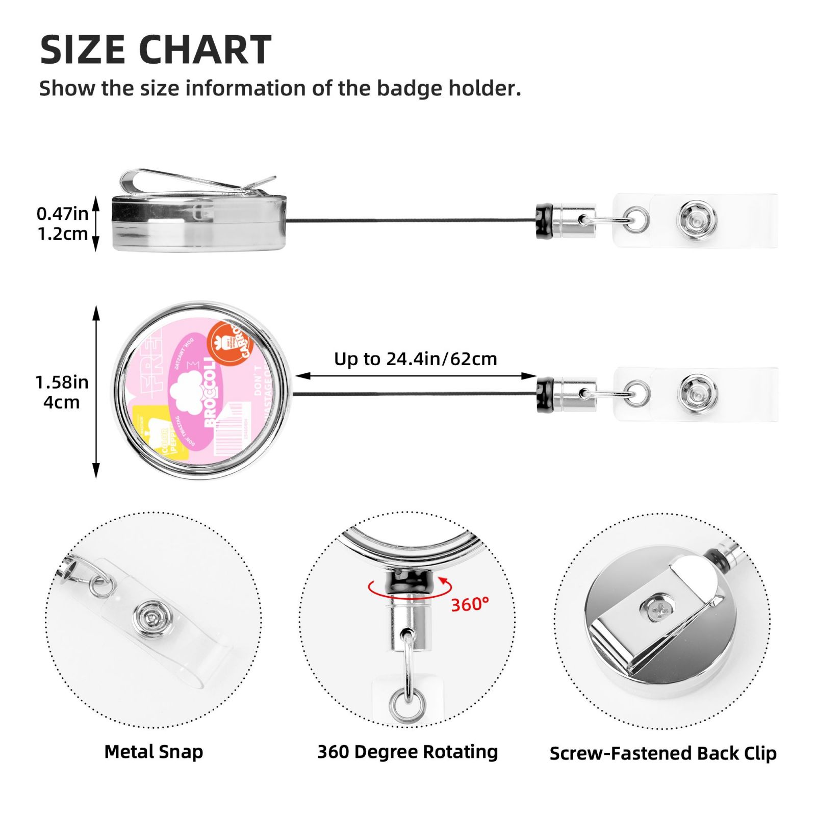 Heavy Duty Metal Retractable Badge Holder