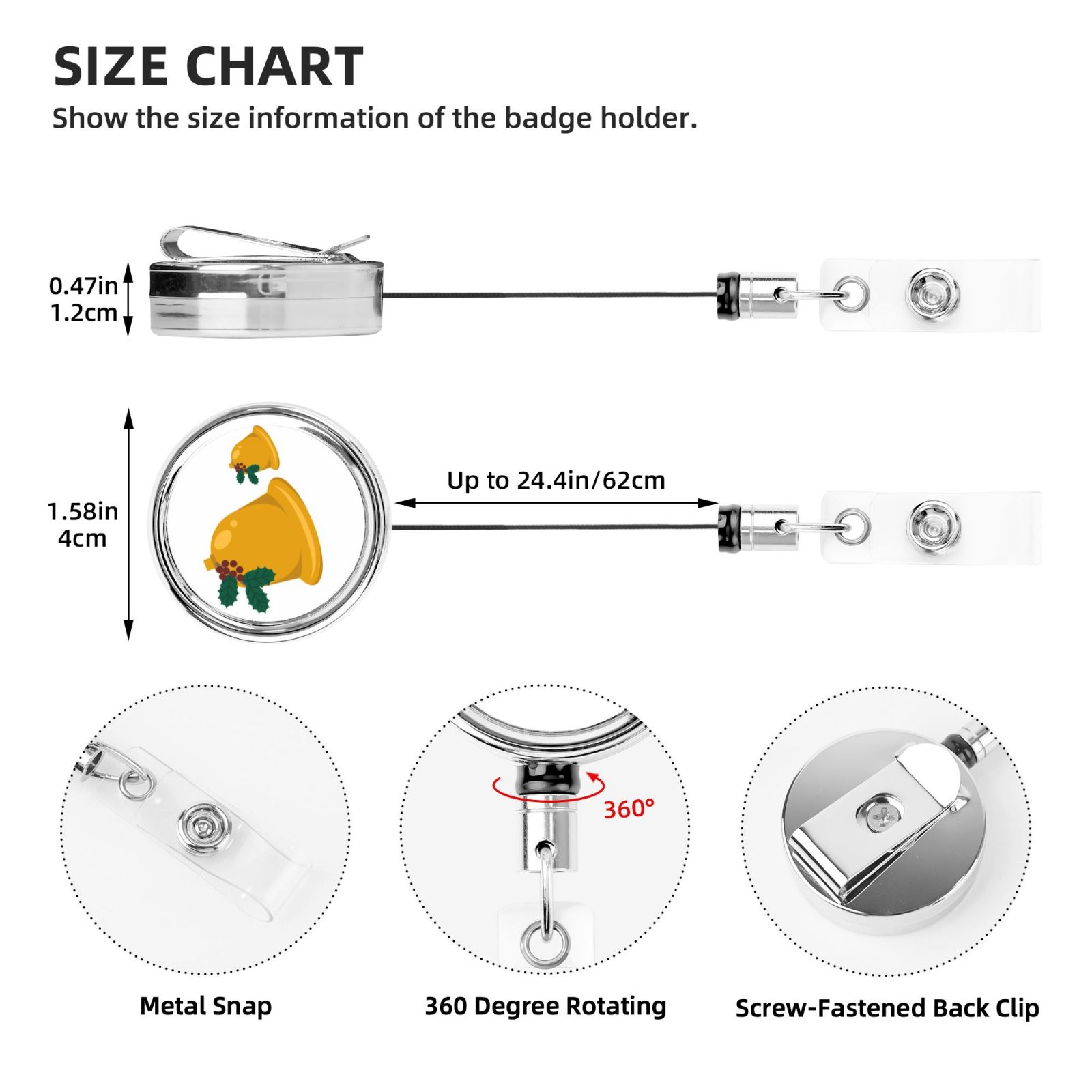 Heavy Duty Metal Retractable Badge Holder