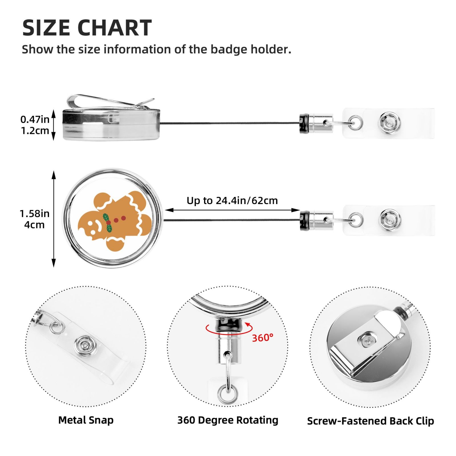 Heavy Duty Metal Retractable Badge Holder