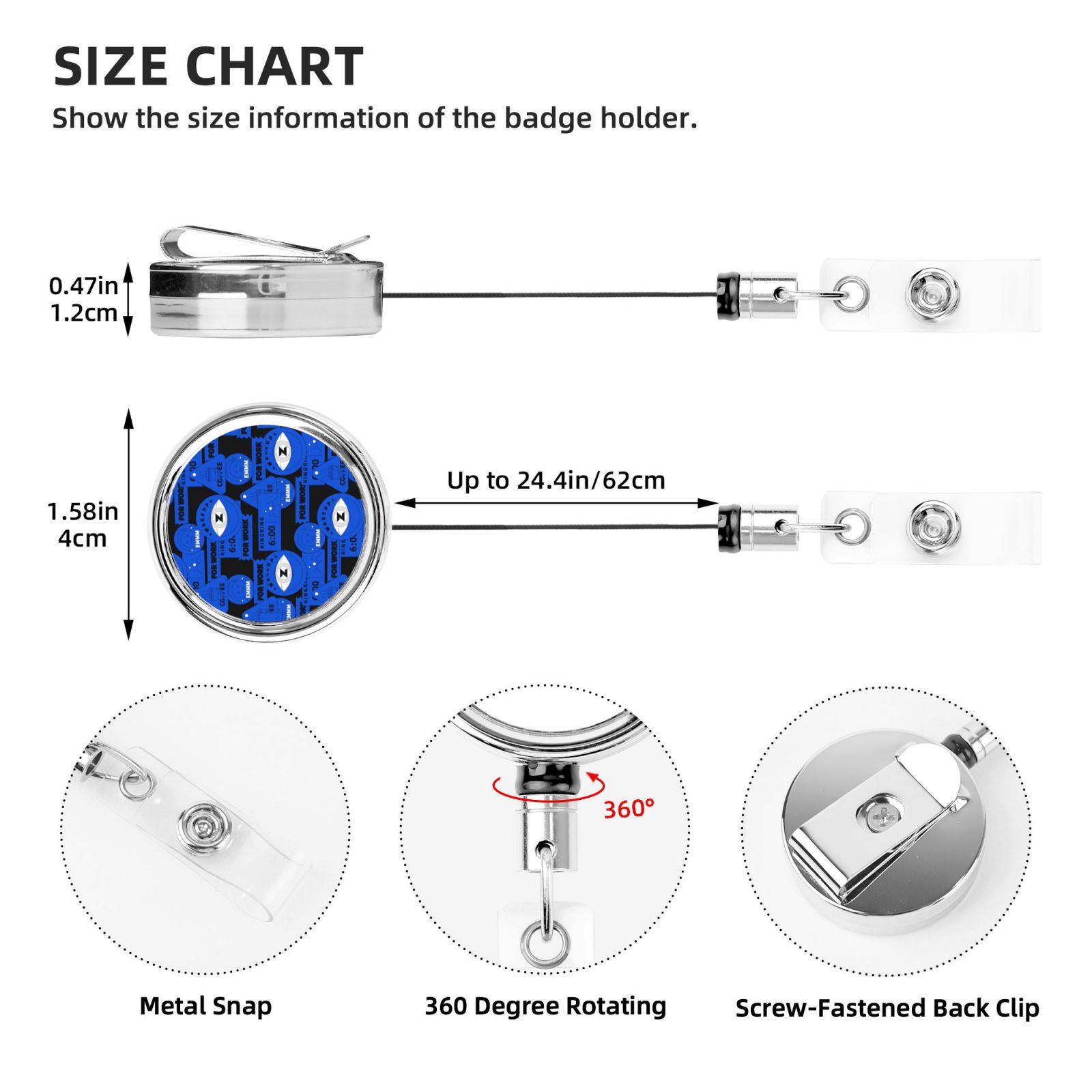 Heavy Duty Metal Retractable Badge Holder