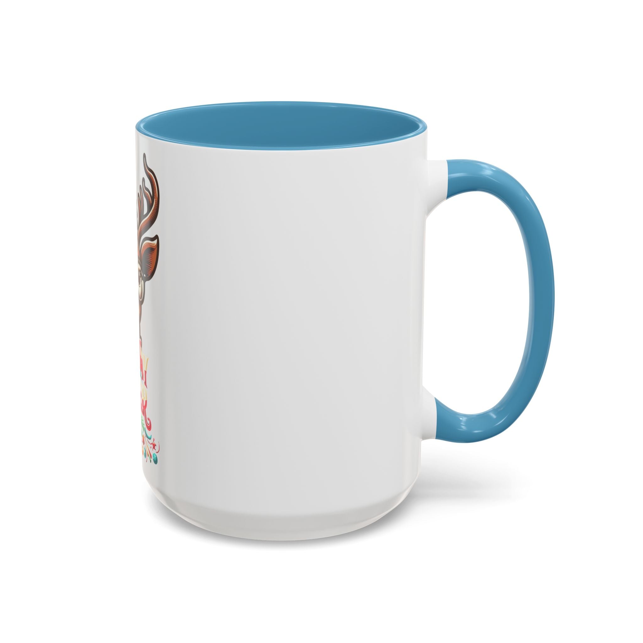 Accent Coffee Mug | Holiday Design 'Holiday Cheer' | Available in 11oz & 15oz | White Ceramic with Colored Interior & Handle