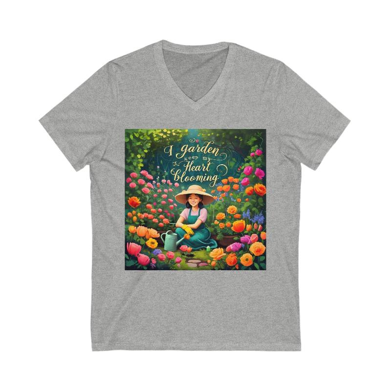 Garden Quote Unisex V-Neck Tee | Bella+Canvas 3005 | Lightweight Cotton T-Shirt | 'I Garden to Keep My Heart Blooming