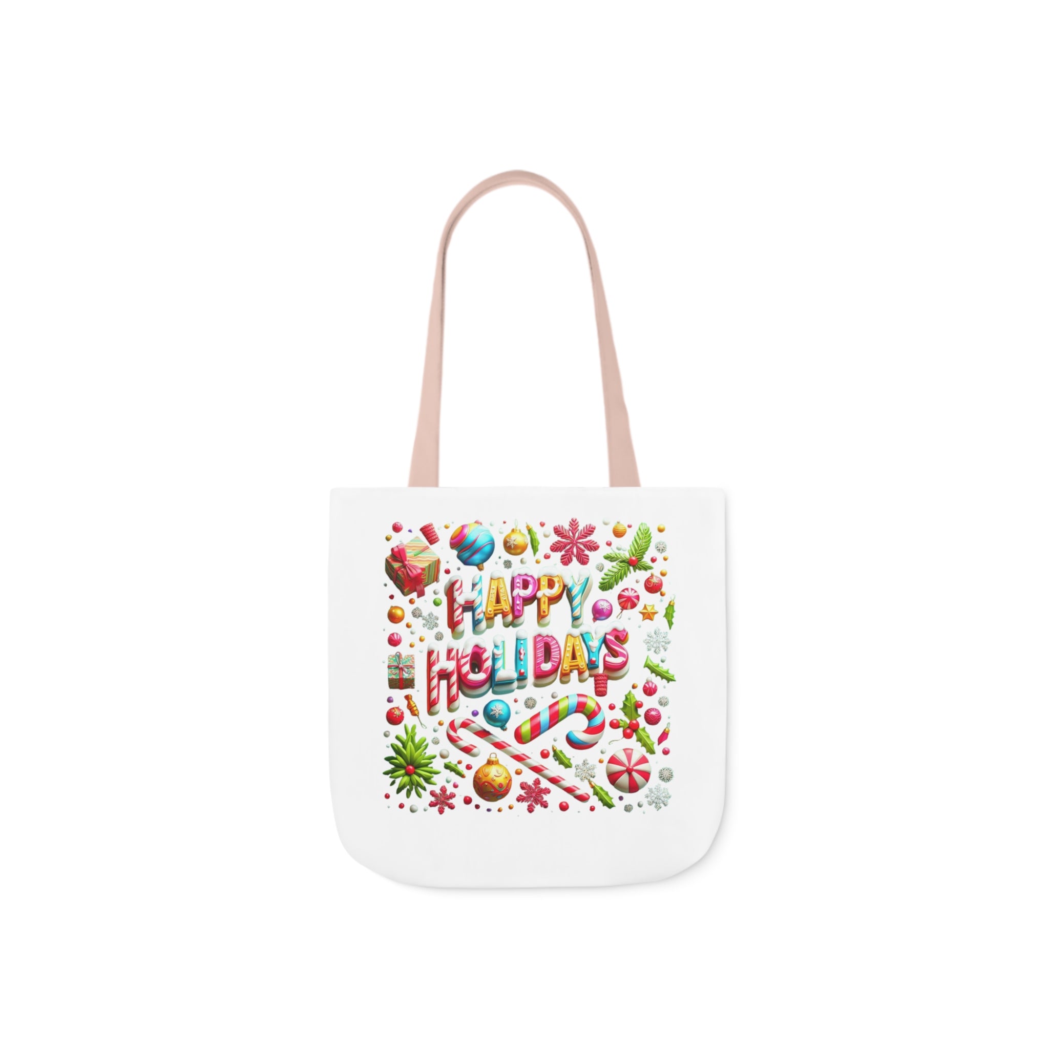 Garden Holiday Tote Bag with 5-Color Straps | 'Happy Holiday' Design | 100% Polyester Canvas