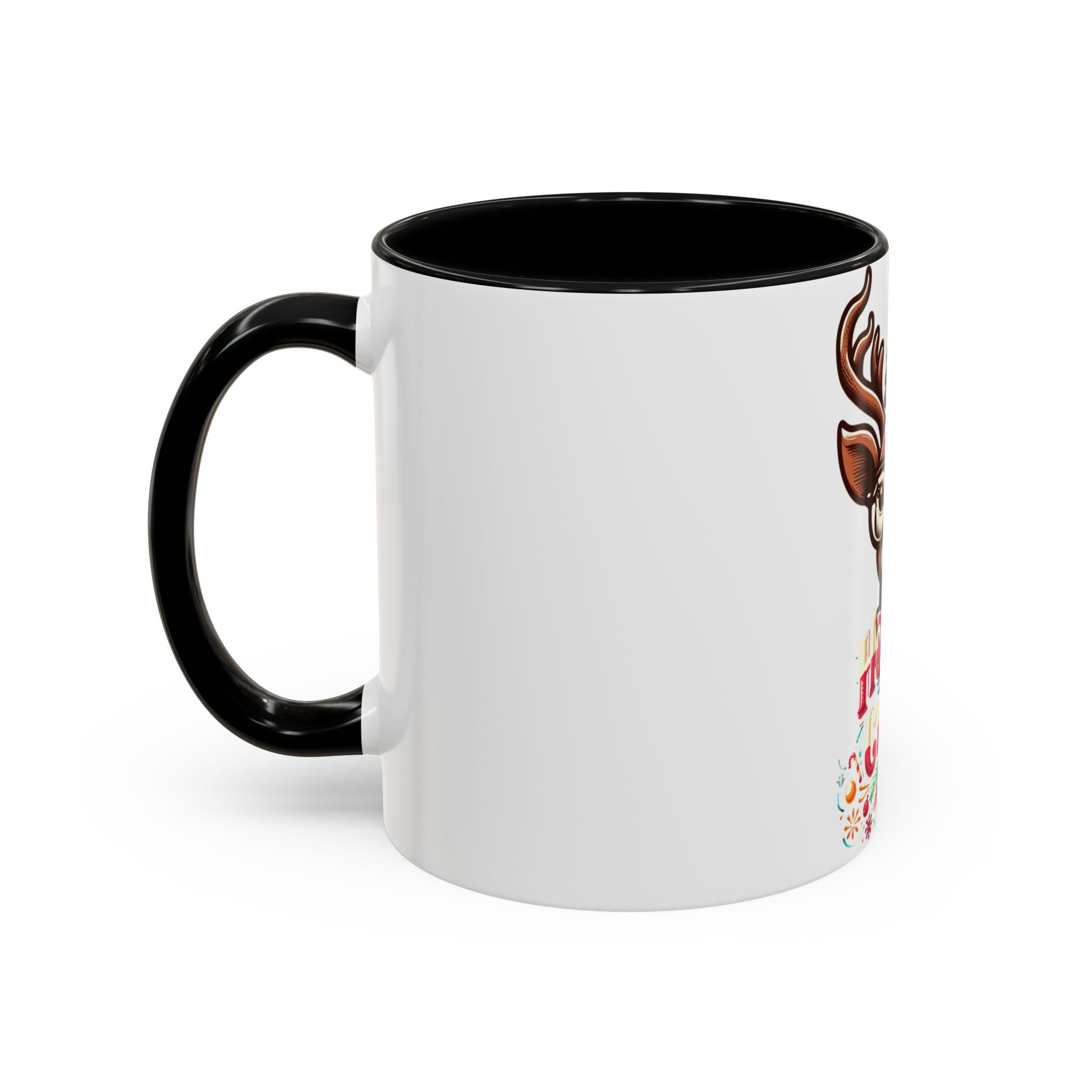 Accent Coffee Mug | Holiday Design 'Holiday Cheer' | Available in 11oz & 15oz | White Ceramic with Colored Interior & Handle