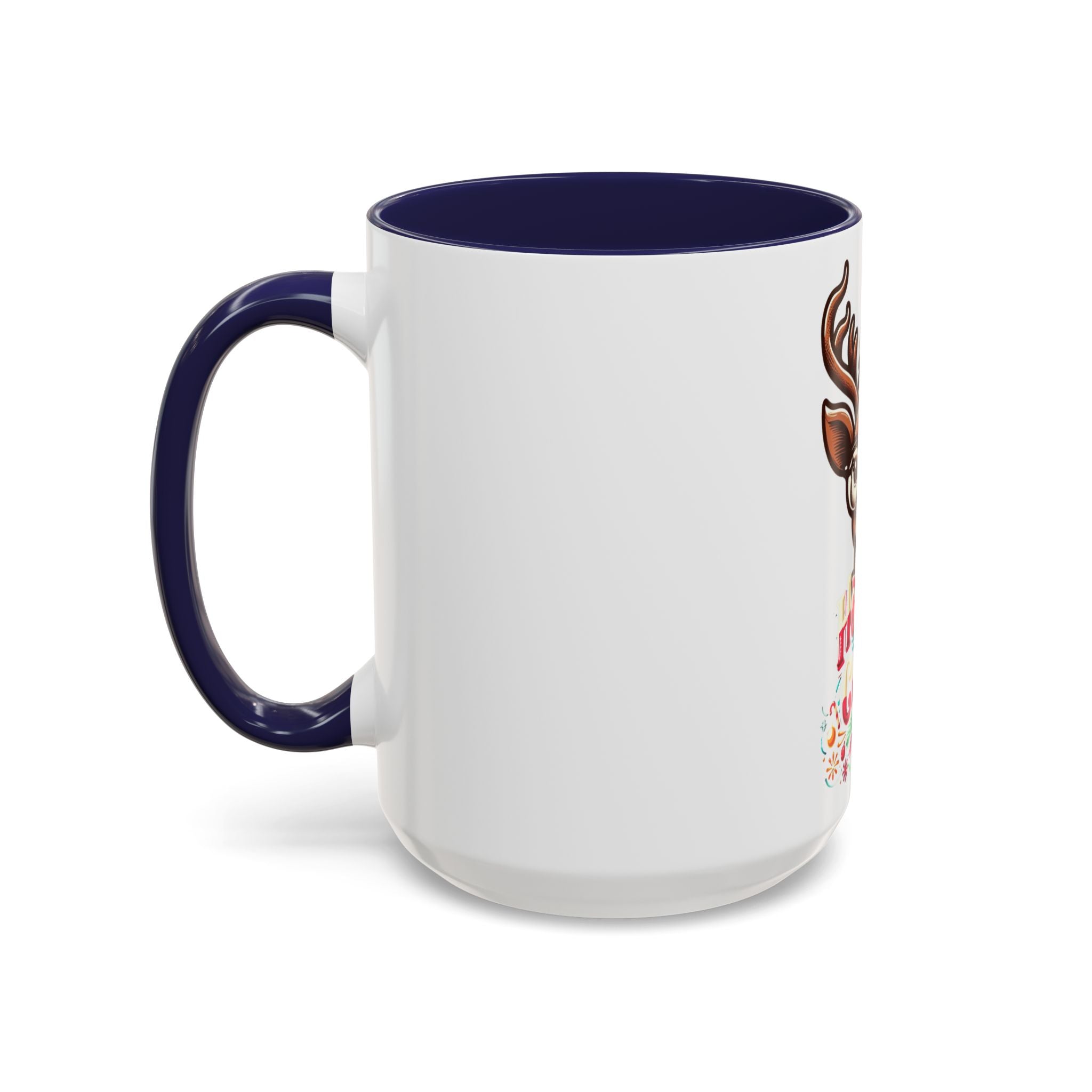 Accent Coffee Mug | Holiday Design 'Holiday Cheer' | Available in 11oz & 15oz | White Ceramic with Colored Interior & Handle