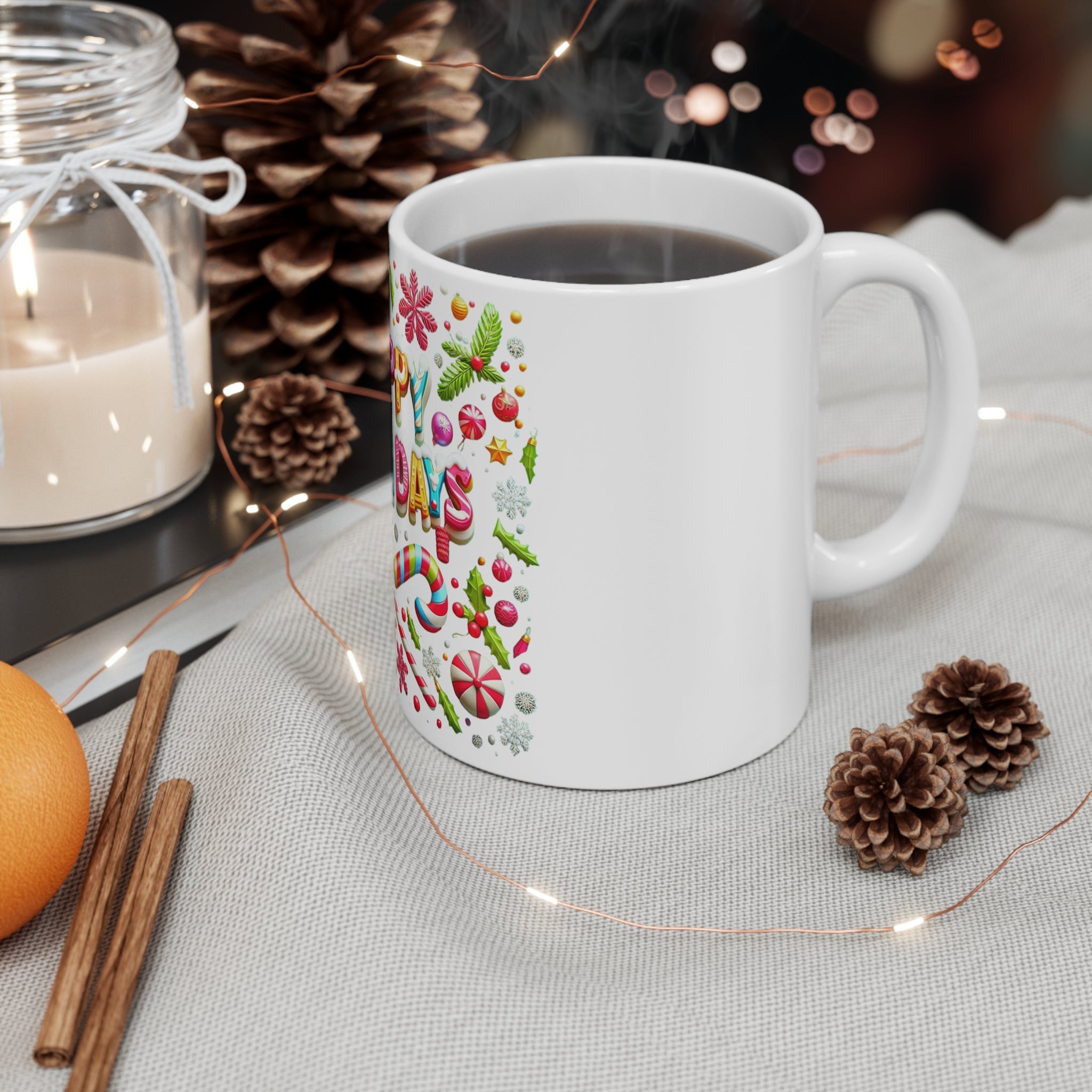 Holiday Design Mug 11oz | White Ceramic | Lead & BPA-Free | Ideal for Coffee & Tea