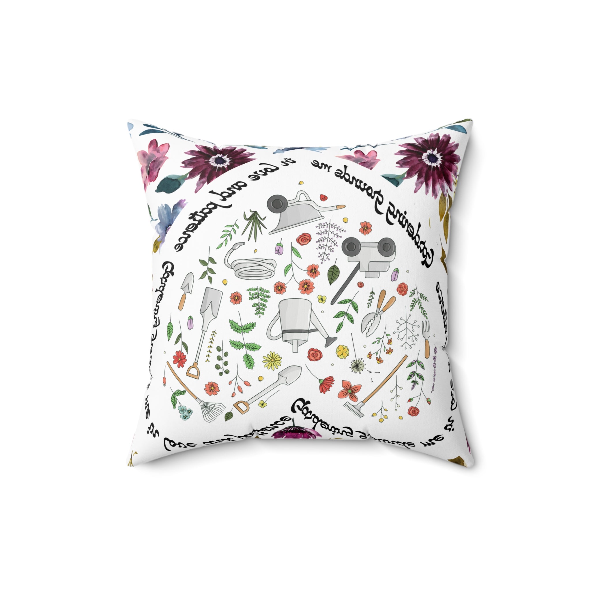 Garden Design Spun Polyester Square Pillow | 'Gardening Grounds Me in Love and Patience' | Double-Sided Print | Home Decor Accent