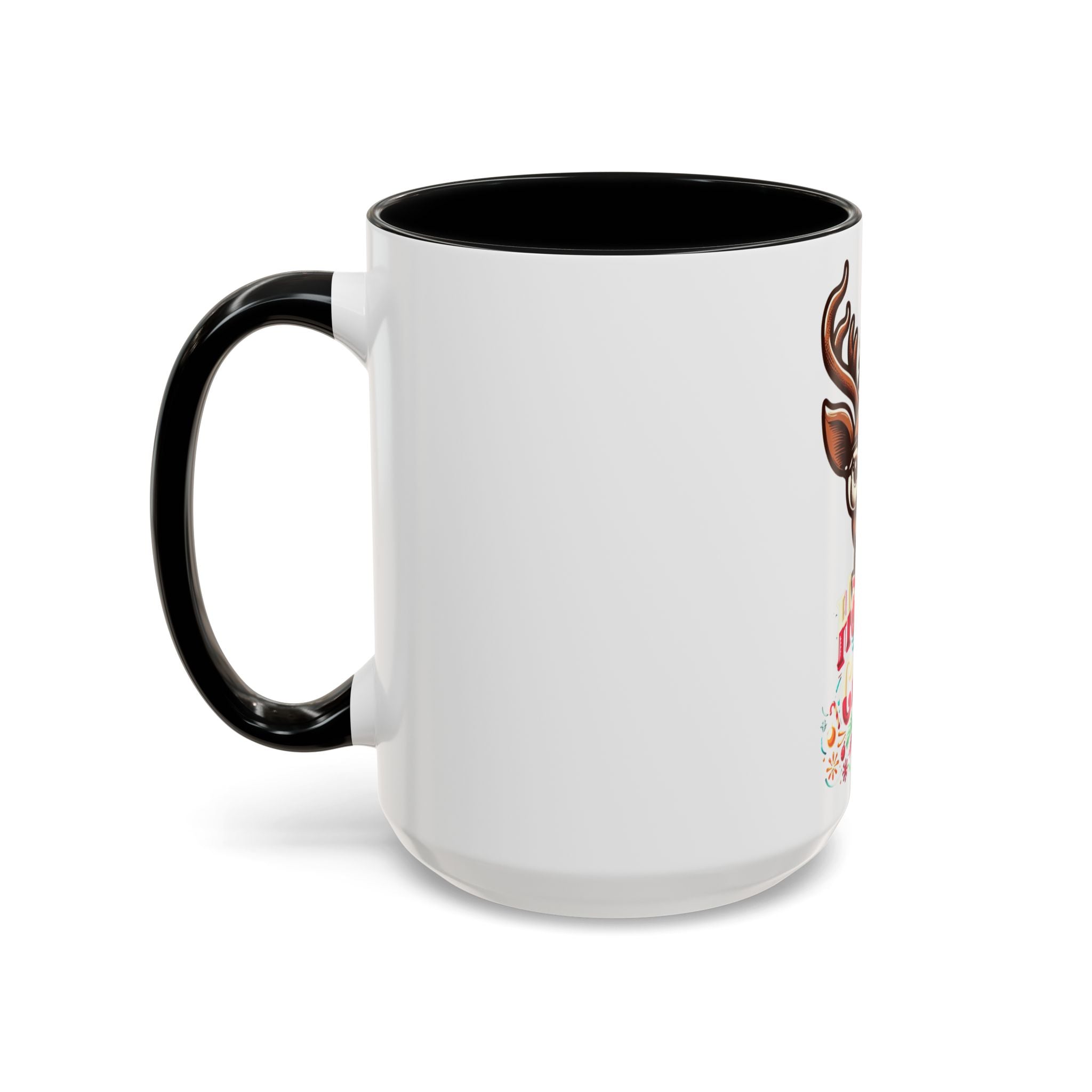 Accent Coffee Mug | Holiday Design 'Holiday Cheer' | Available in 11oz & 15oz | White Ceramic with Colored Interior & Handle