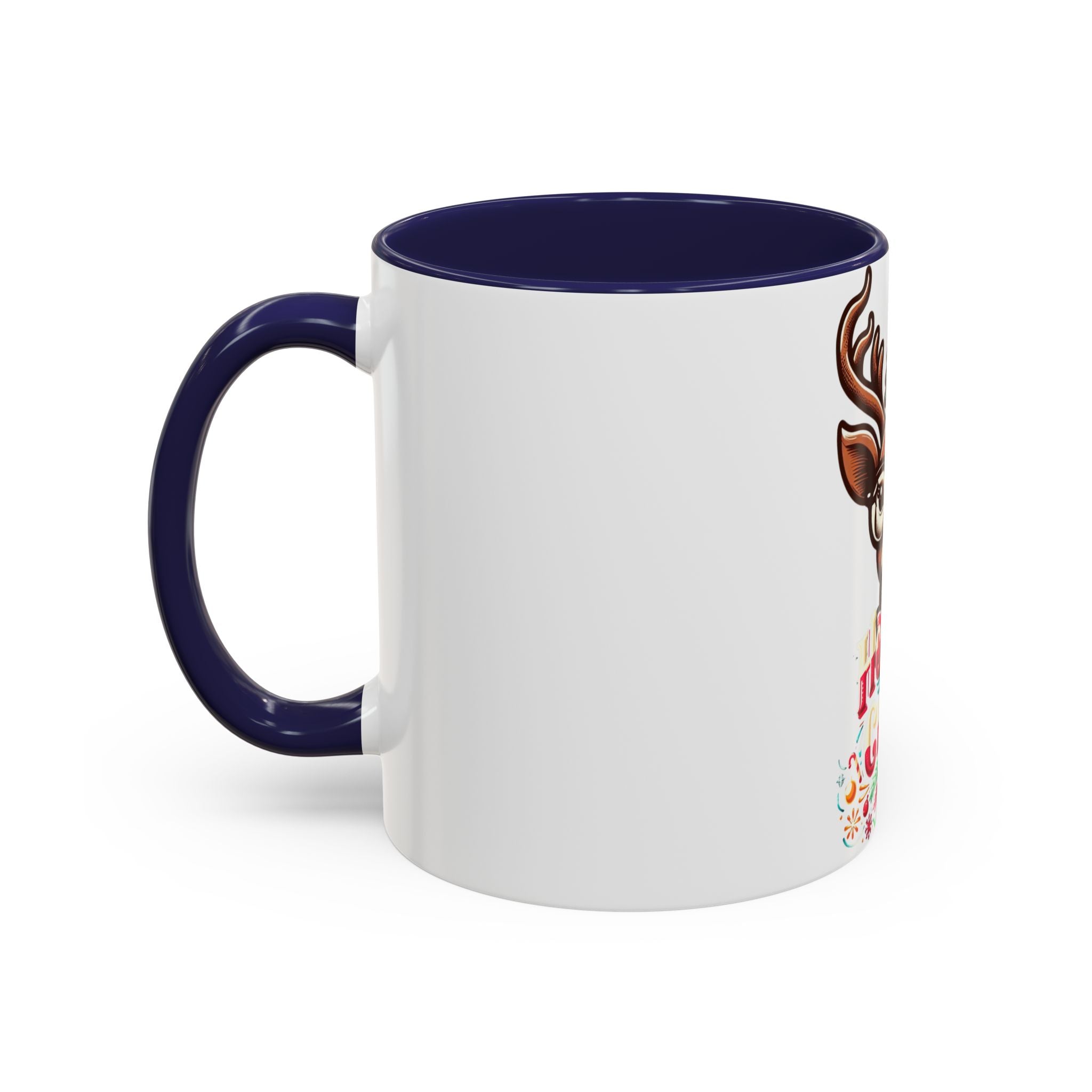 Accent Coffee Mug | Holiday Design 'Holiday Cheer' | Available in 11oz & 15oz | White Ceramic with Colored Interior & Handle