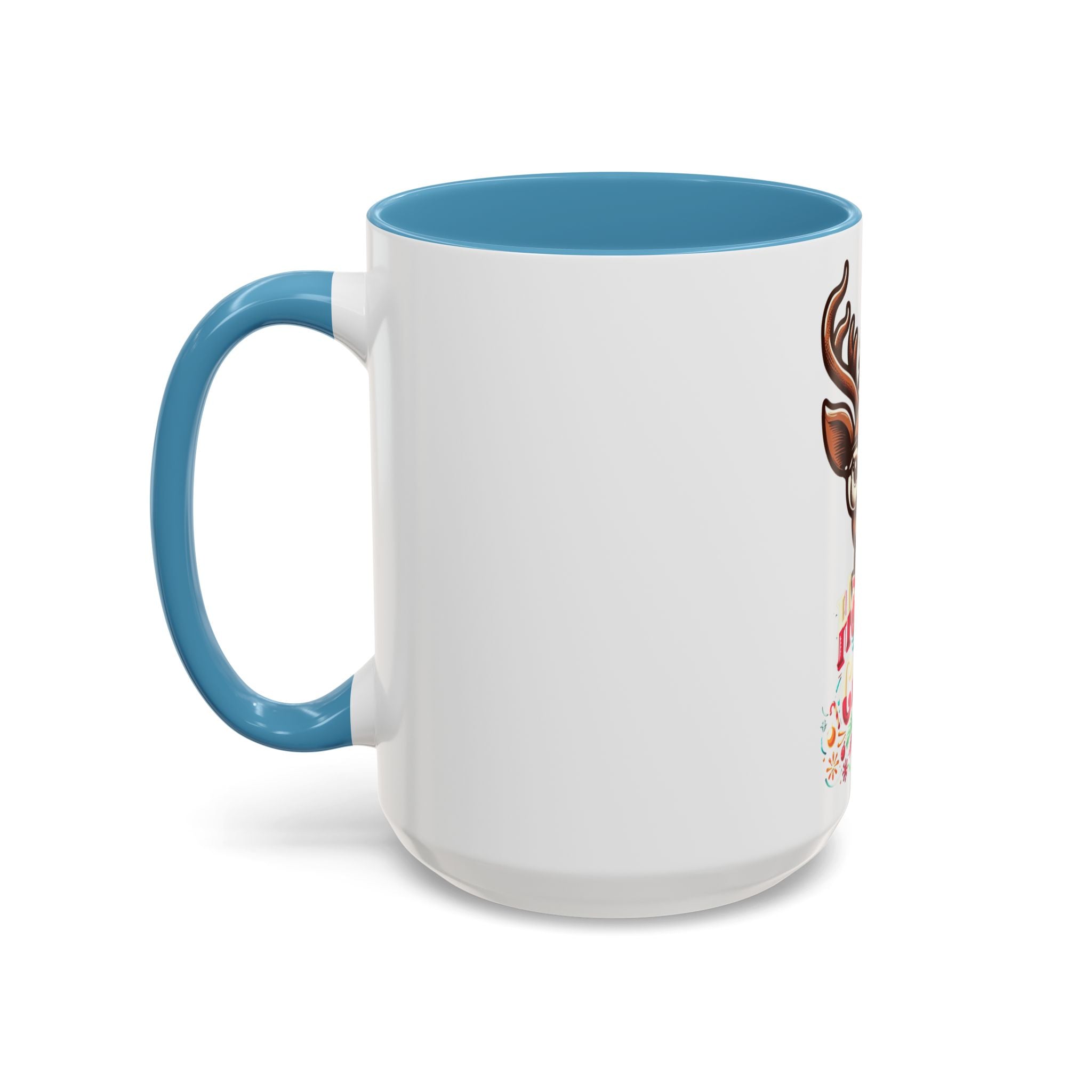 Accent Coffee Mug | Holiday Design 'Holiday Cheer' | Available in 11oz & 15oz | White Ceramic with Colored Interior & Handle