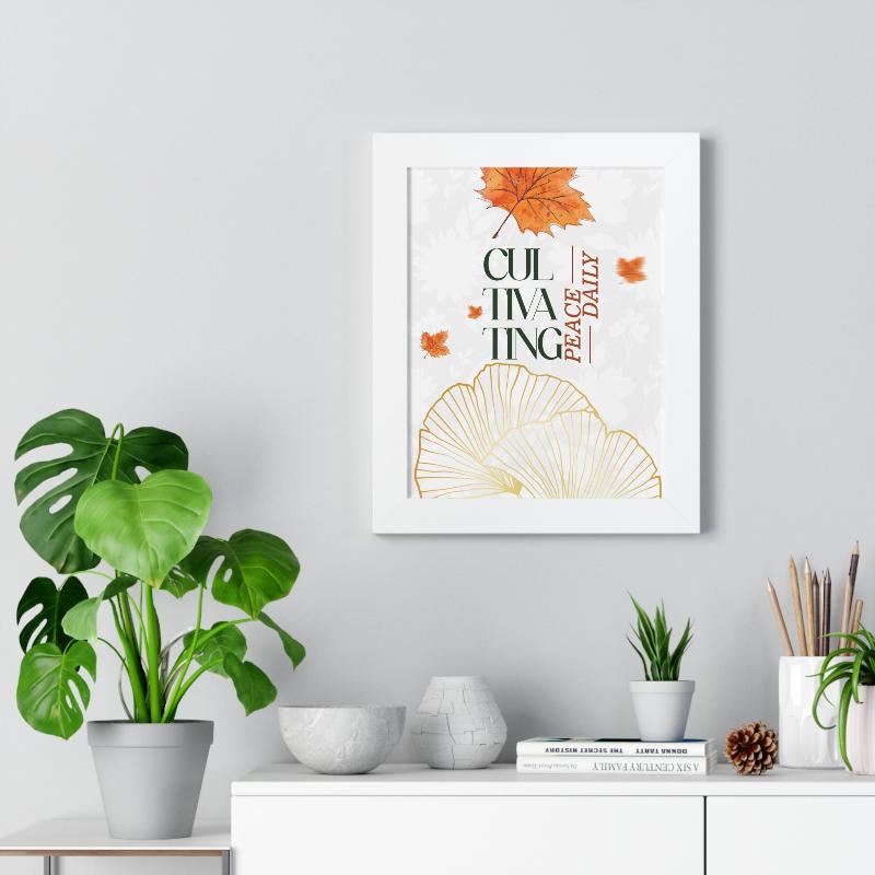 Framed Vertical Poster – 'Cultivating Peace Daily' Floral Art for Garden Lovers