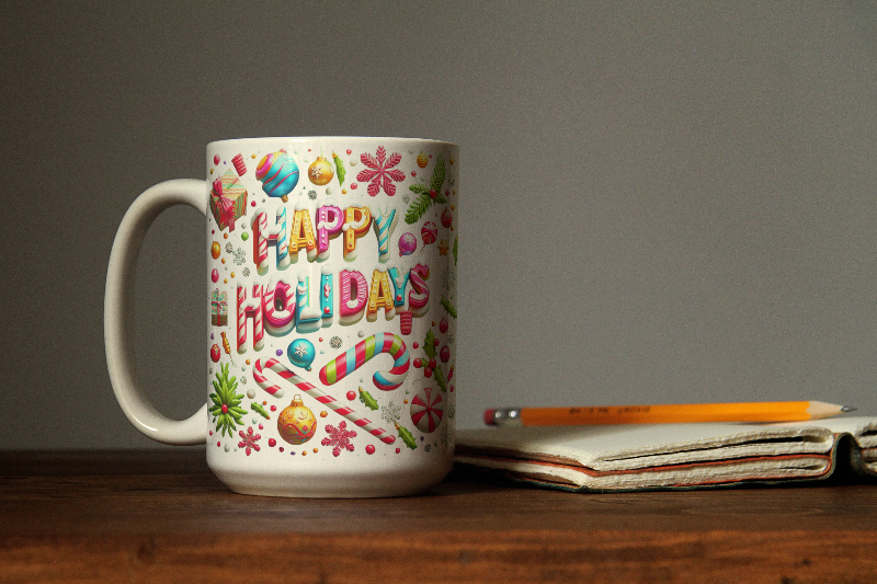 Holiday Design Mug 11oz | White Ceramic | Lead & BPA-Free | Ideal for Coffee & Tea