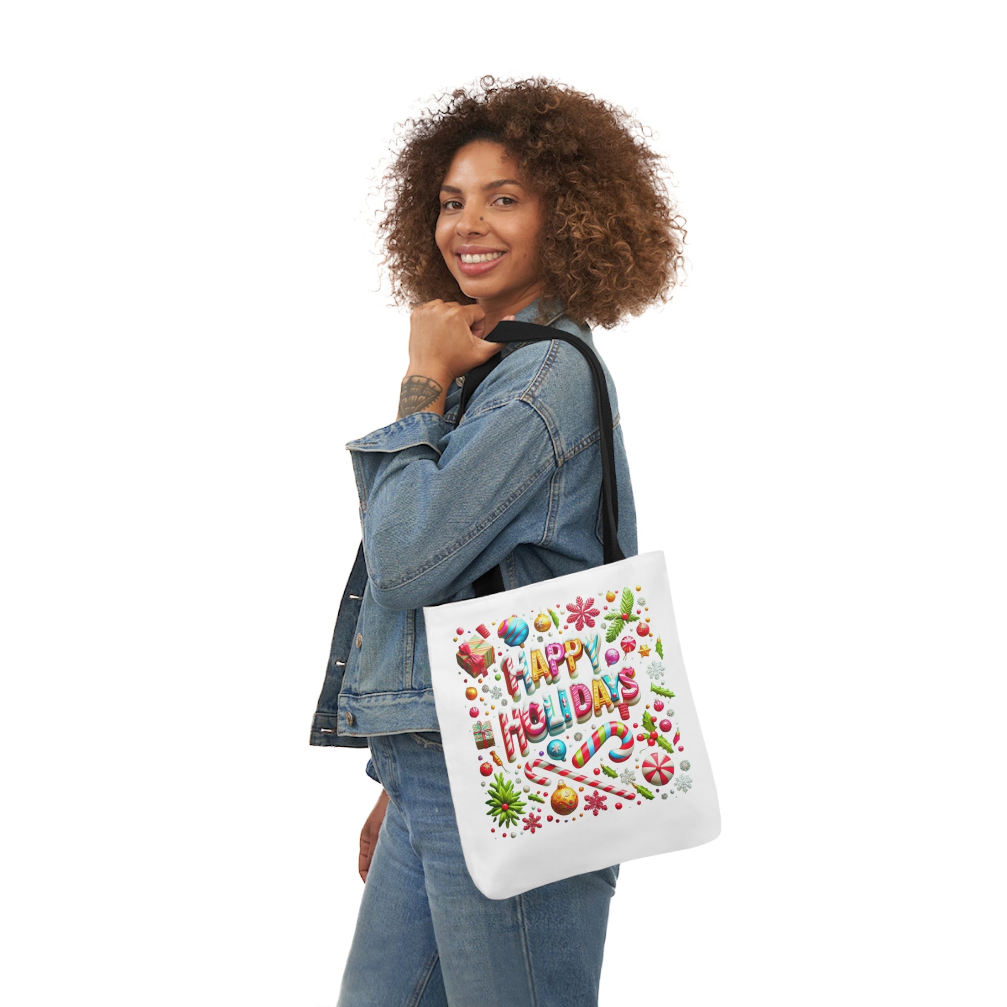 Garden Holiday Tote Bag with 5-Color Straps | 'Happy Holiday' Design | 100% Polyester Canvas