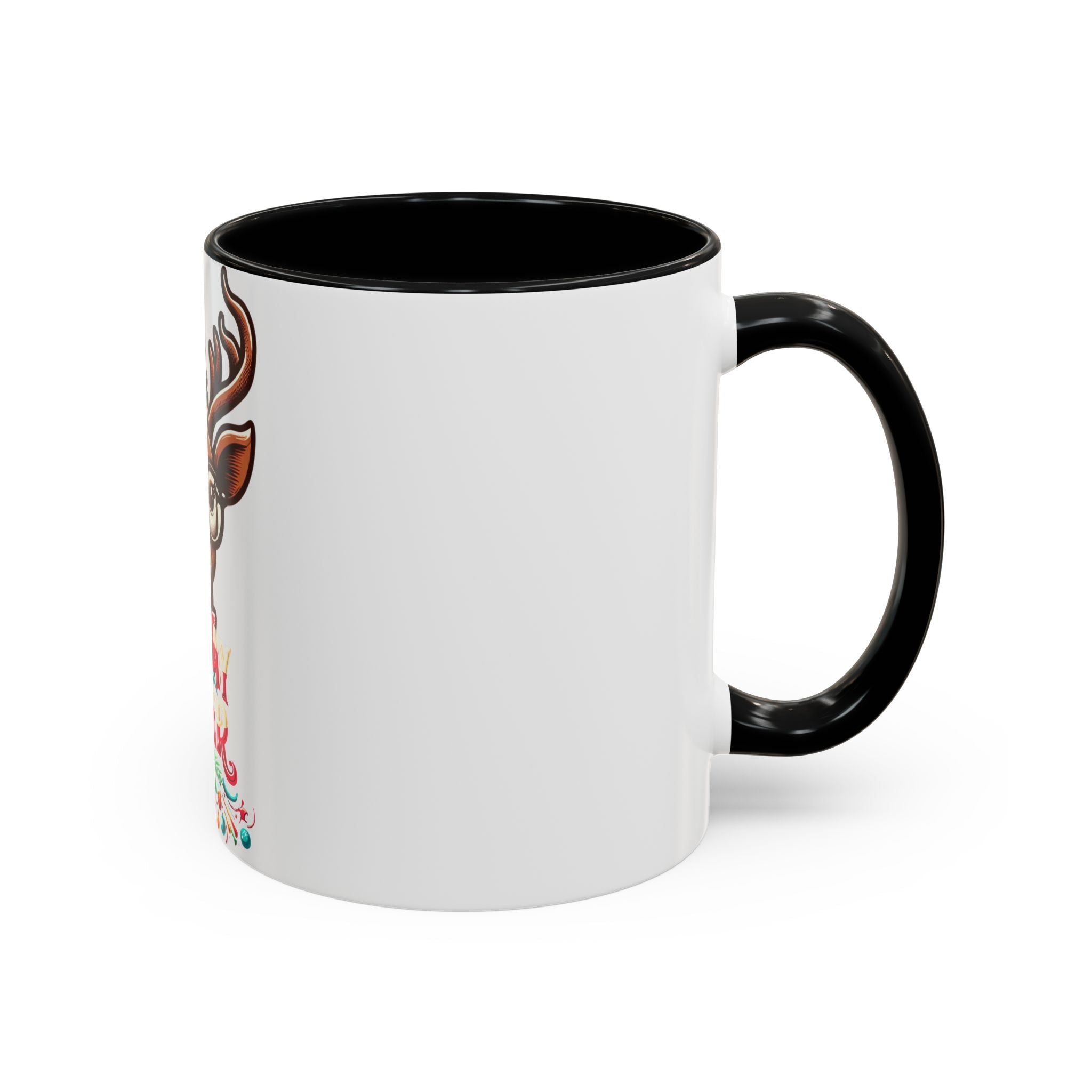 Accent Coffee Mug | Holiday Design 'Holiday Cheer' | Available in 11oz & 15oz | White Ceramic with Colored Interior & Handle