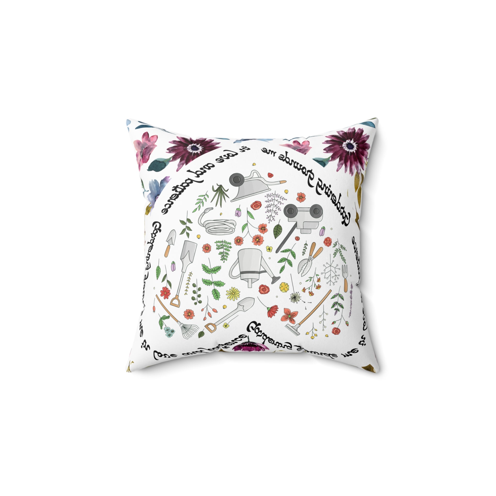 Garden Design Spun Polyester Square Pillow | 'Gardening Grounds Me in Love and Patience' | Double-Sided Print | Home Decor Accent