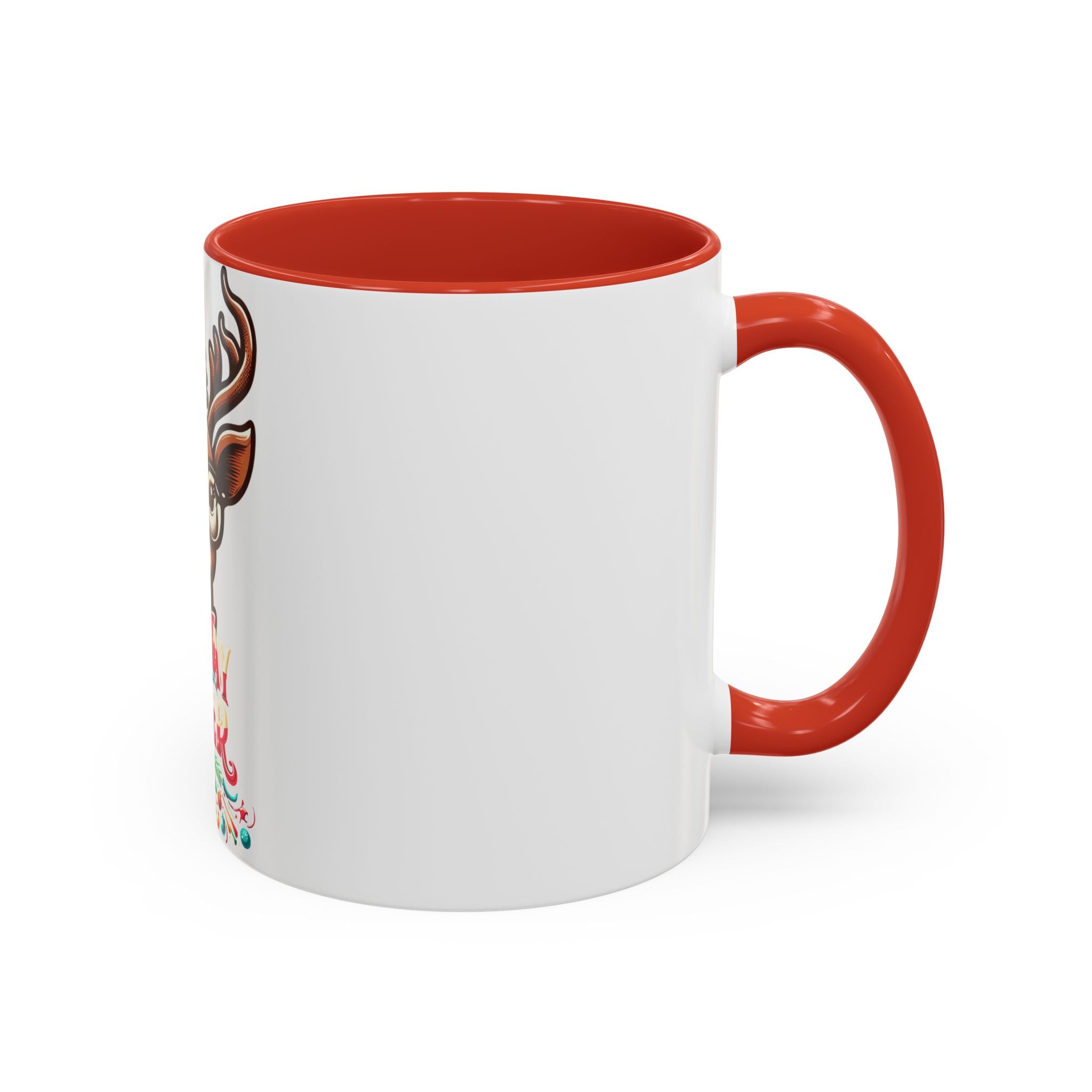 Accent Coffee Mug | Holiday Design 'Holiday Cheer' | Available in 11oz & 15oz | White Ceramic with Colored Interior & Handle