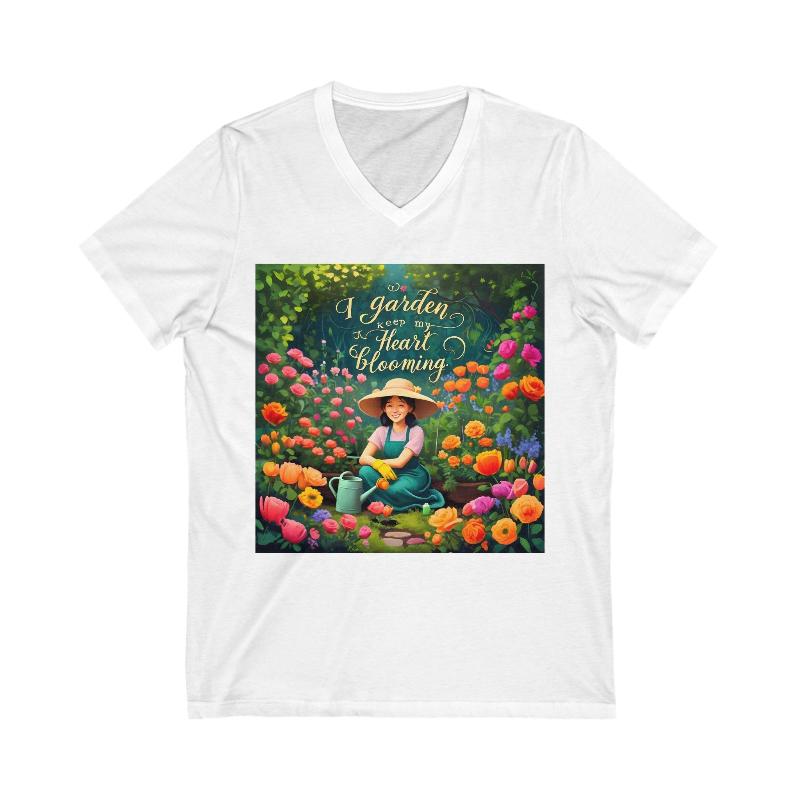 Garden Quote Unisex V-Neck Tee | Bella+Canvas 3005 | Lightweight Cotton T-Shirt | 'I Garden to Keep My Heart Blooming