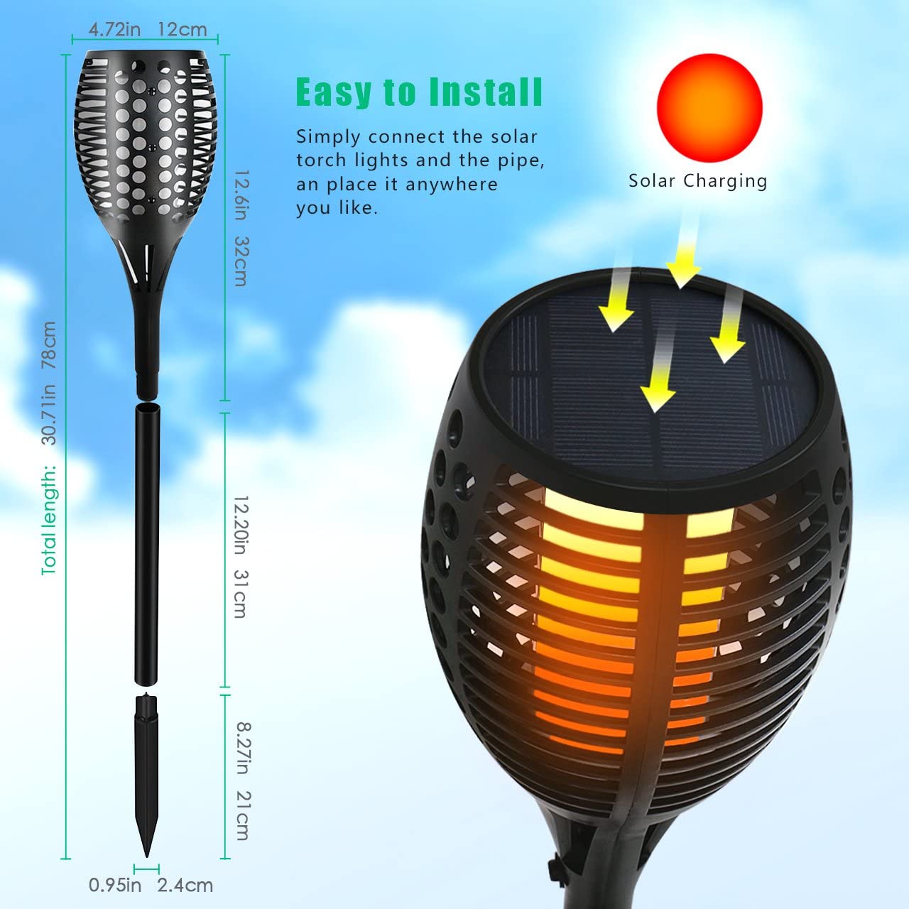 Flickering Flame Solar Torch Lights