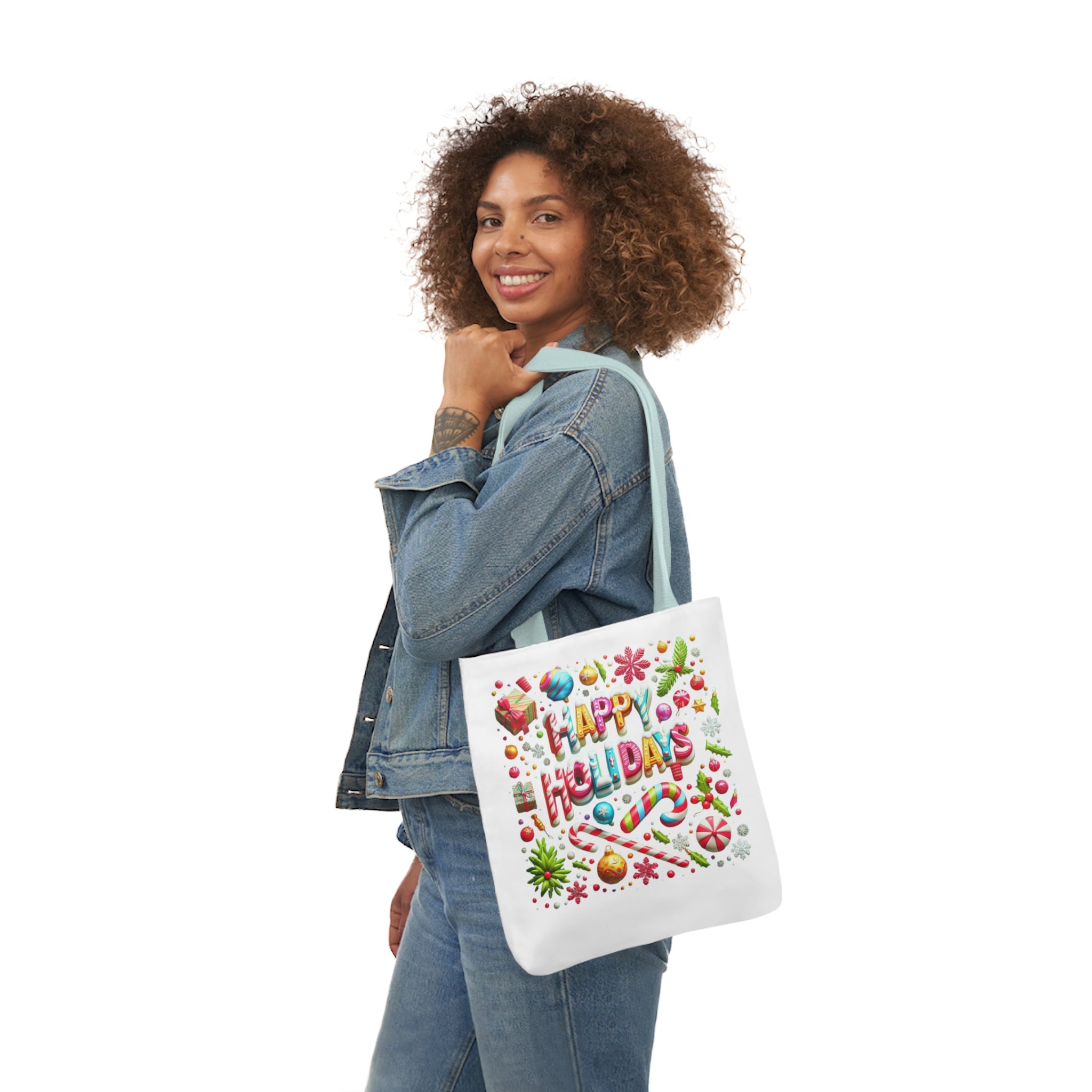 Garden Holiday Tote Bag with 5-Color Straps | 'Happy Holiday' Design | 100% Polyester Canvas