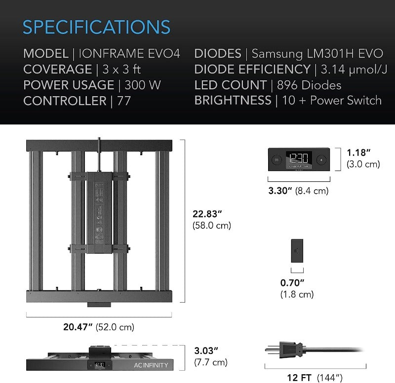 AC Infinity IONFRAME EVO4 Samsung Grow Light 3X3