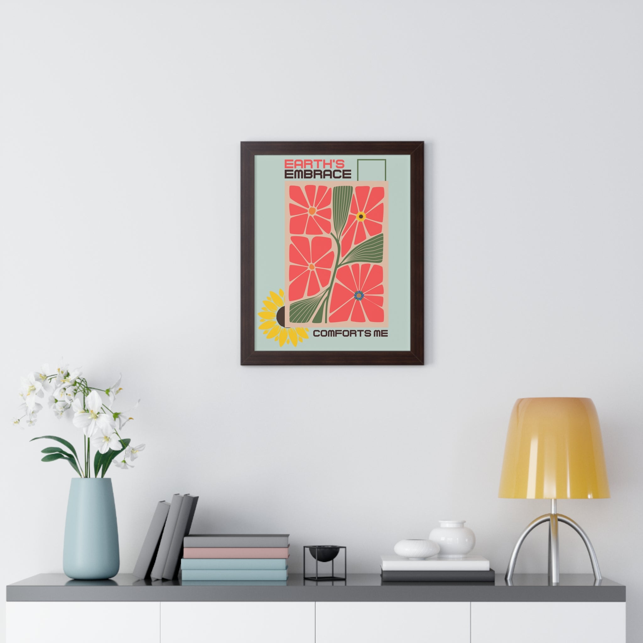 Framed Vertical Poster – 'Earth Embrace - Comfort Me' Floral Art for Garden Lovers