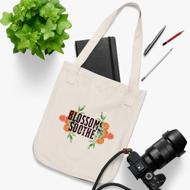 Organic Canvas Tote Bag | 'Blossoms Soothe' Garden Design | 100% Certified Organic Cotton | Eco-Friendly & Stylish