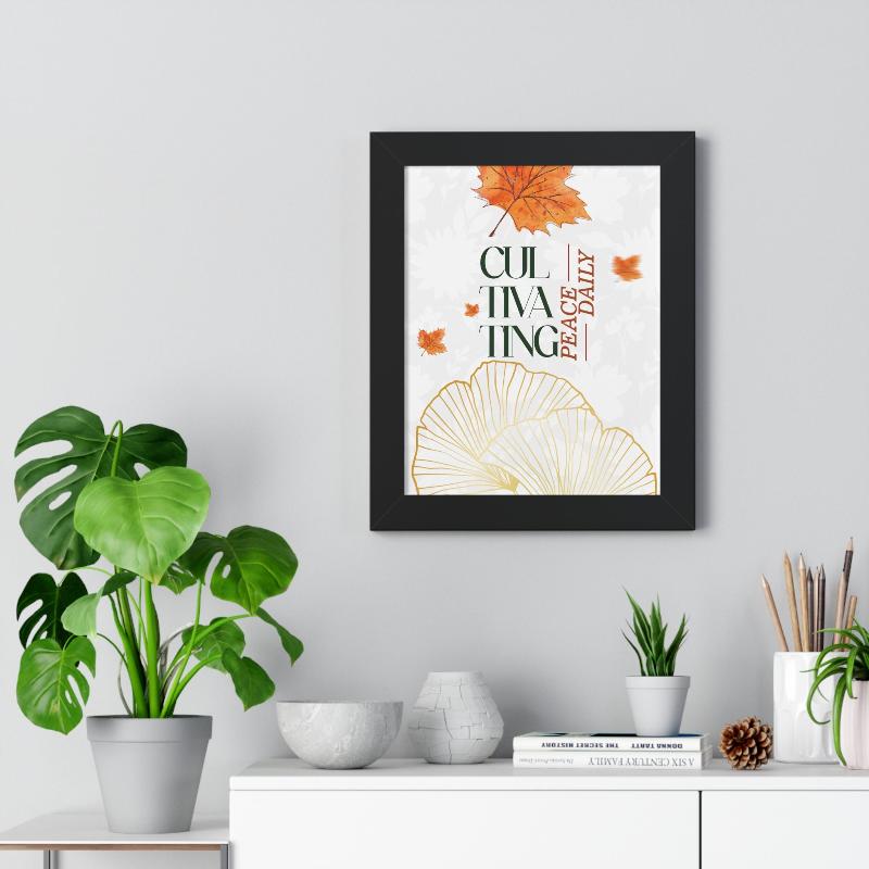 Framed Vertical Poster – 'Cultivating Peace Daily' Floral Art for Garden Lovers