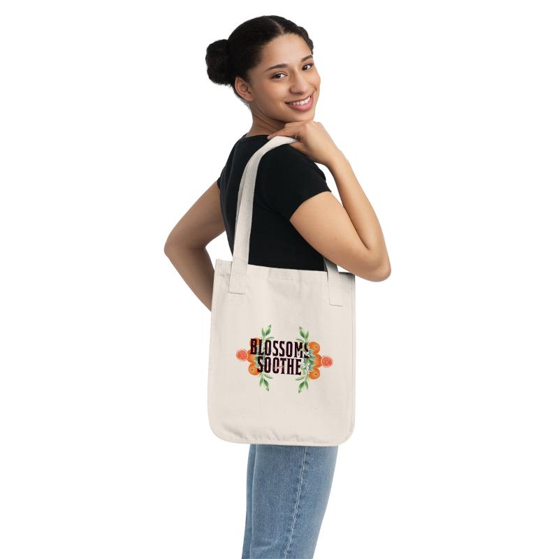 Organic Canvas Tote Bag | 'Blossoms Soothe' Garden Design | 100% Certified Organic Cotton | Eco-Friendly & Stylish