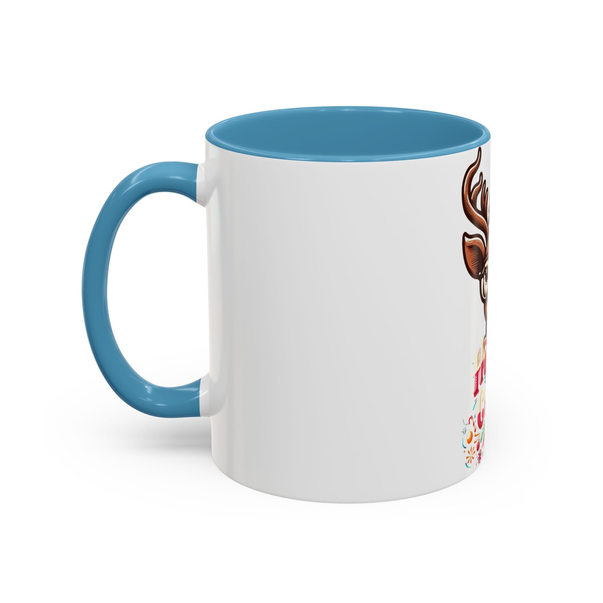 Accent Coffee Mug | Holiday Design 'Holiday Cheer' | Available in 11oz & 15oz | White Ceramic with Colored Interior & Handle