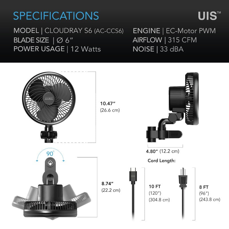 AC Infinity CLOUDRAY Grow Tent Clip Fan