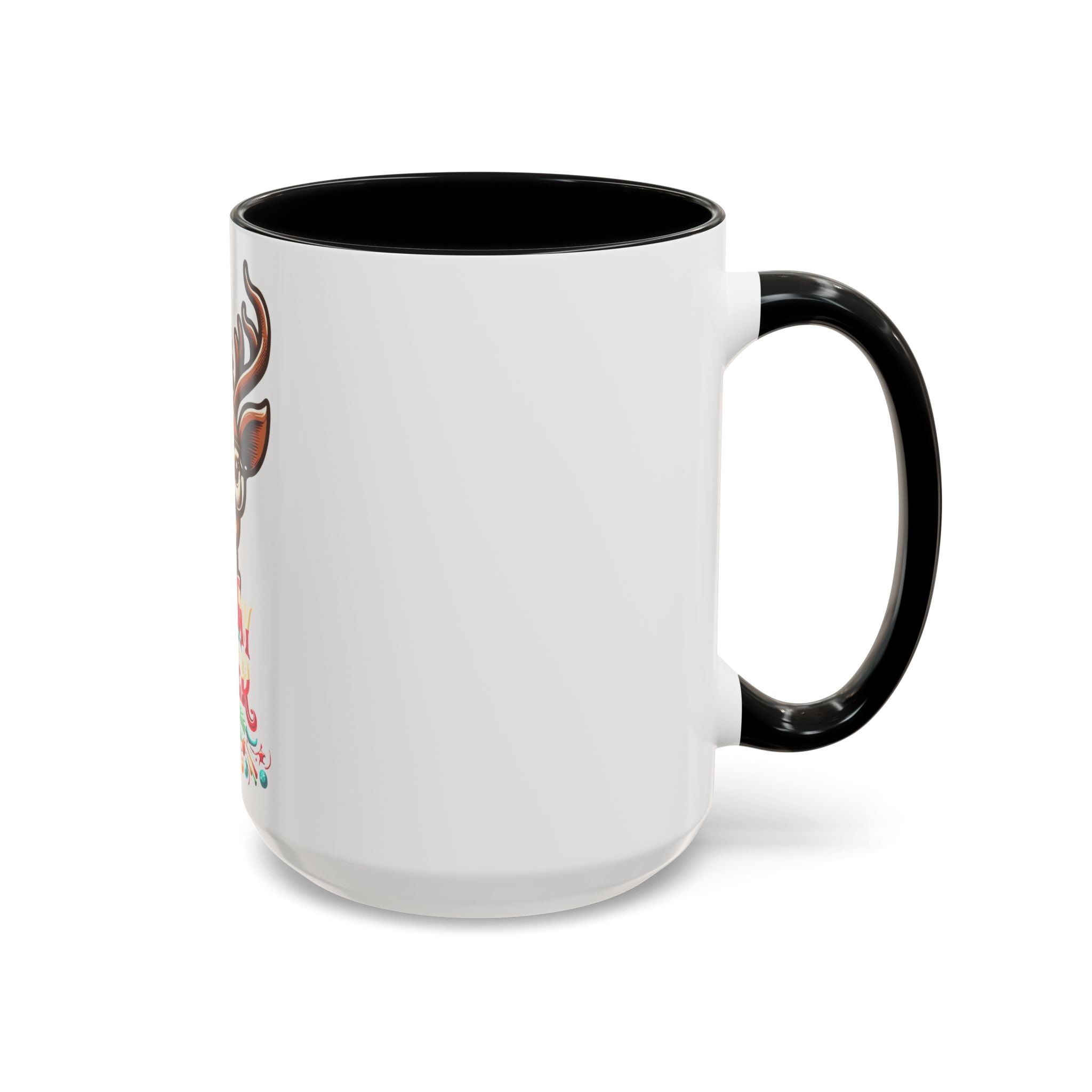 Accent Coffee Mug | Holiday Design 'Holiday Cheer' | Available in 11oz & 15oz | White Ceramic with Colored Interior & Handle