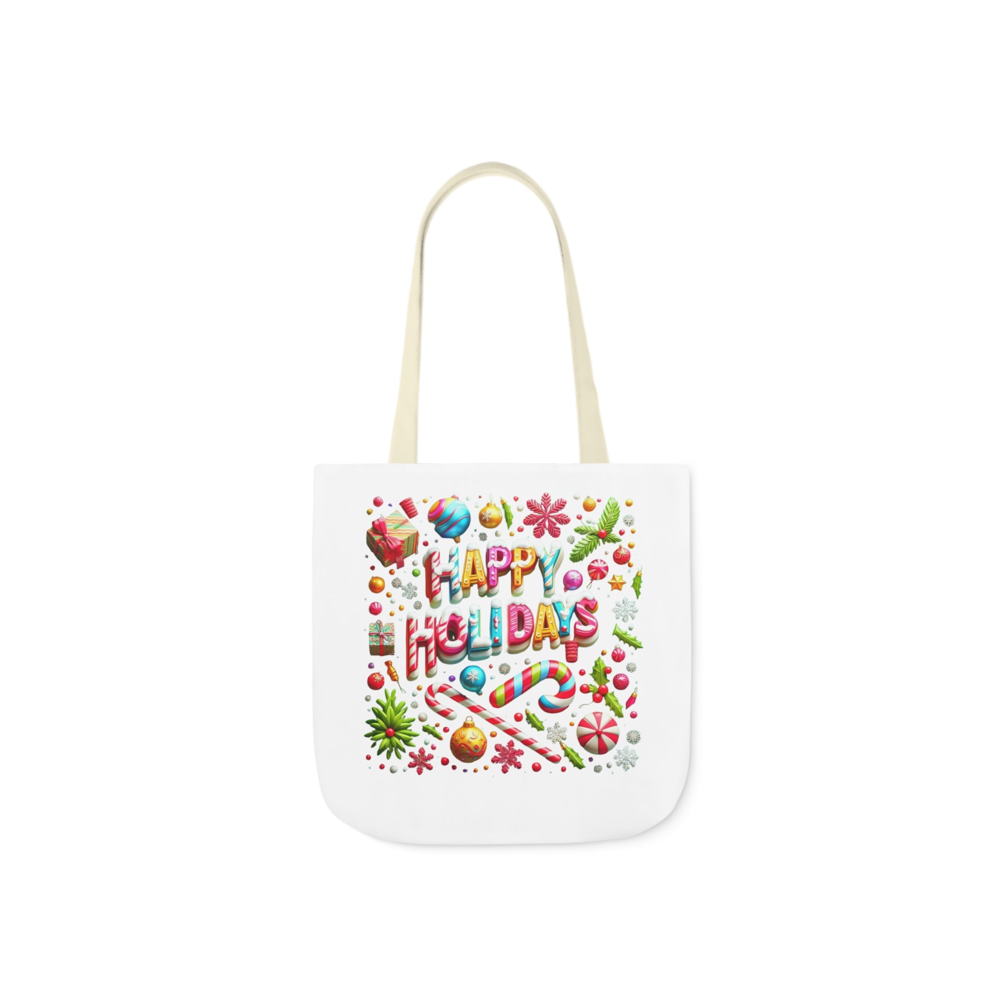 Garden Holiday Tote Bag with 5-Color Straps | 'Happy Holiday' Design | 100% Polyester Canvas