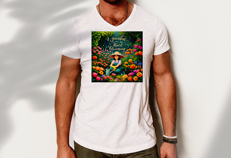 Garden Quote Unisex V-Neck Tee | Bella+Canvas 3005 | Lightweight Cotton T-Shirt | 'I Garden to Keep My Heart Blooming