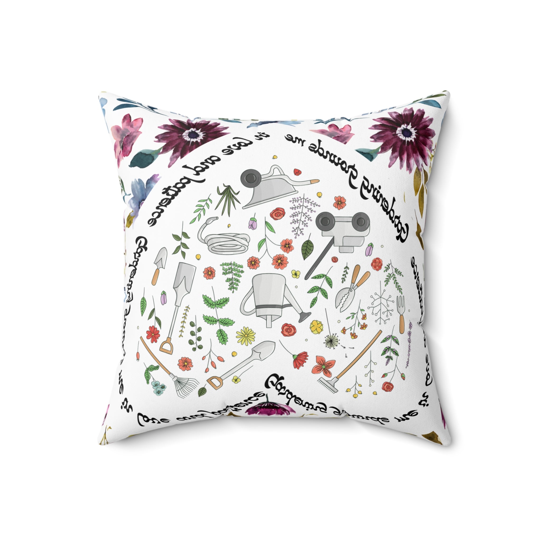 Garden Design Spun Polyester Square Pillow | 'Gardening Grounds Me in Love and Patience' | Double-Sided Print | Home Decor Accent