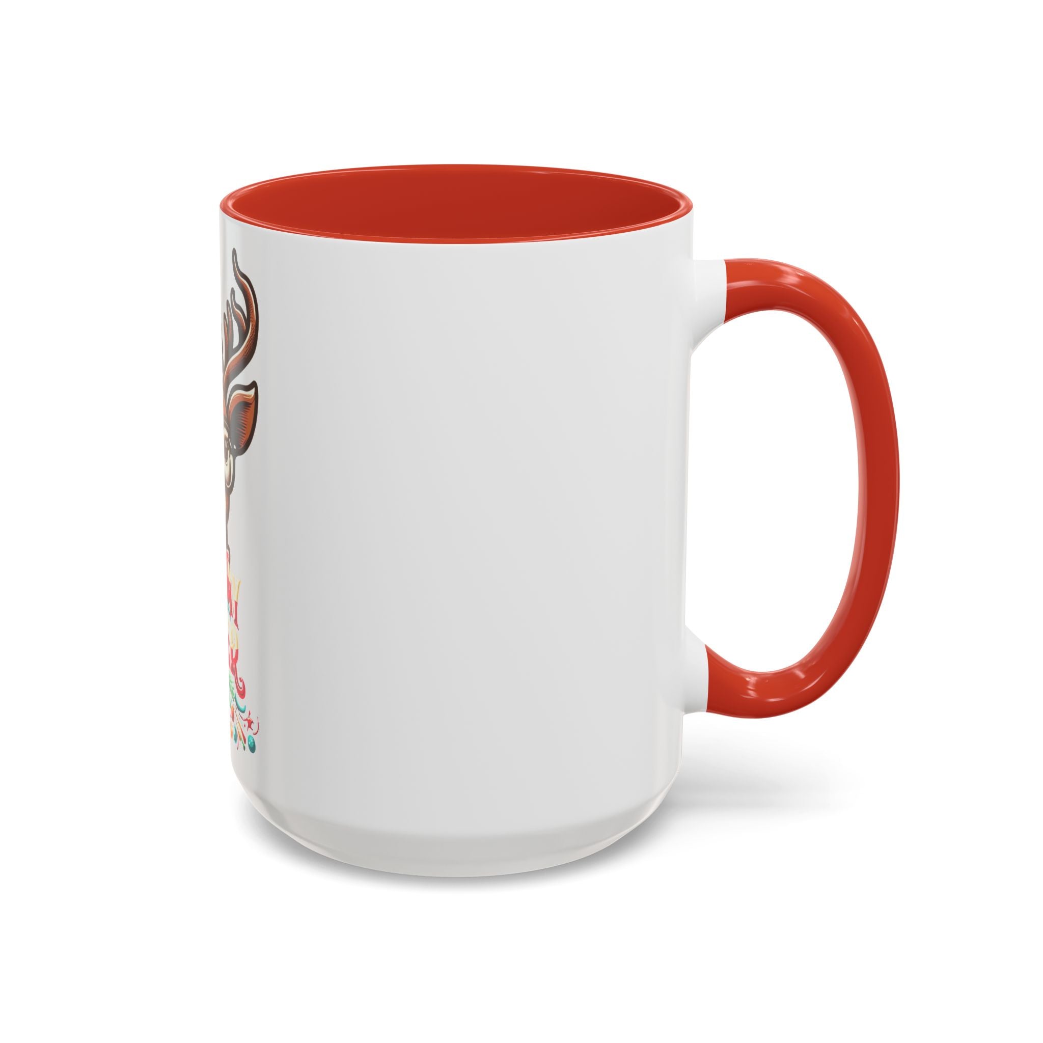 Accent Coffee Mug | Holiday Design 'Holiday Cheer' | Available in 11oz & 15oz | White Ceramic with Colored Interior & Handle