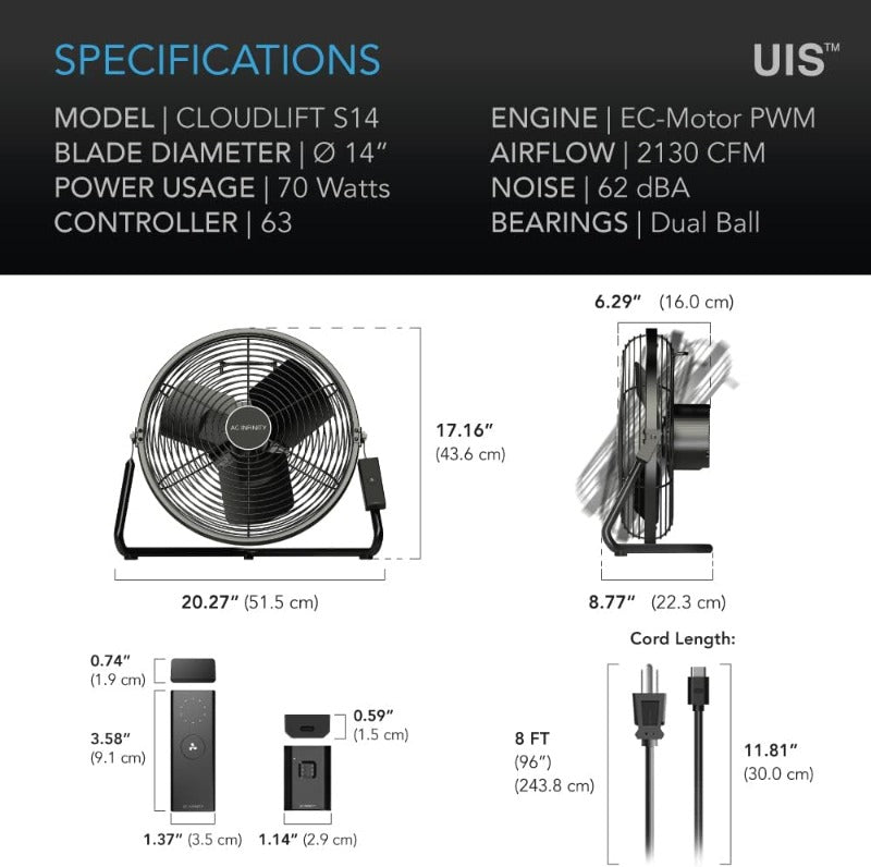 AC Infinity CLOUDLIFT Industrial Wall Fan with Wireless Speed Controller