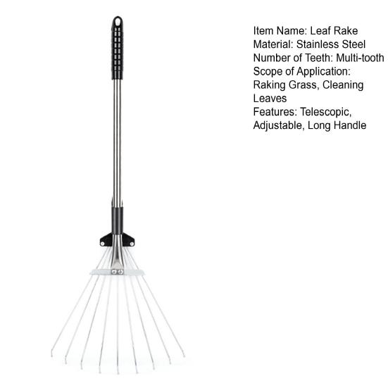 Adjustable Retractable Gardening Leaf Rake Retractable Metal Rake Long Handle Claw Rake Spike Rake Backyard Lawn