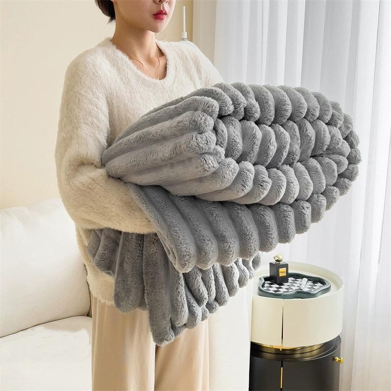 Soft Reversible Rabbit Blanket 1 Piece Warm Blanket Antistatic Bedroom Guest Room Living Room Sofa Set