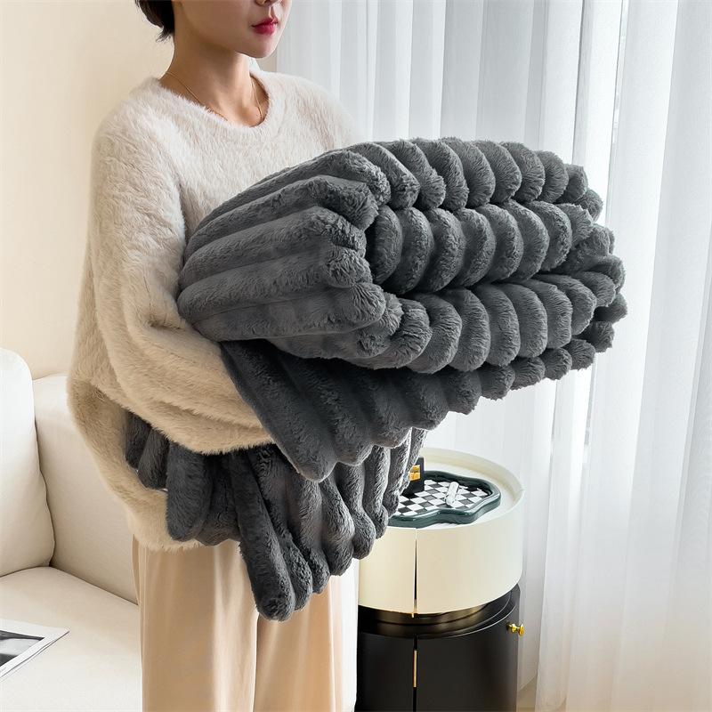 Soft Reversible Rabbit Blanket 1 Piece Warm Blanket Antistatic Bedroom Guest Room Living Room Sofa Set