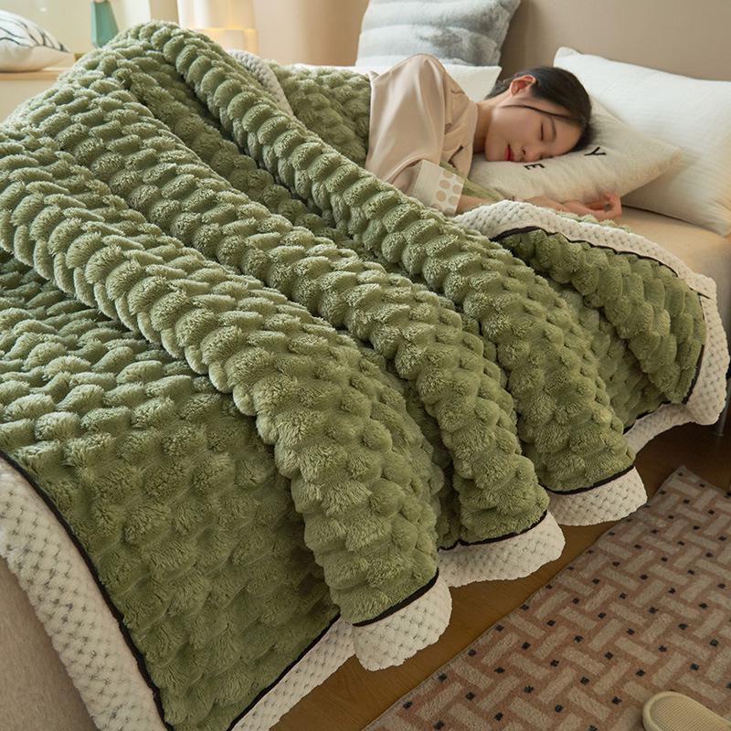 Thickened nap blanket double layer with turtle back design made of velvet Suitable for bed or sofa